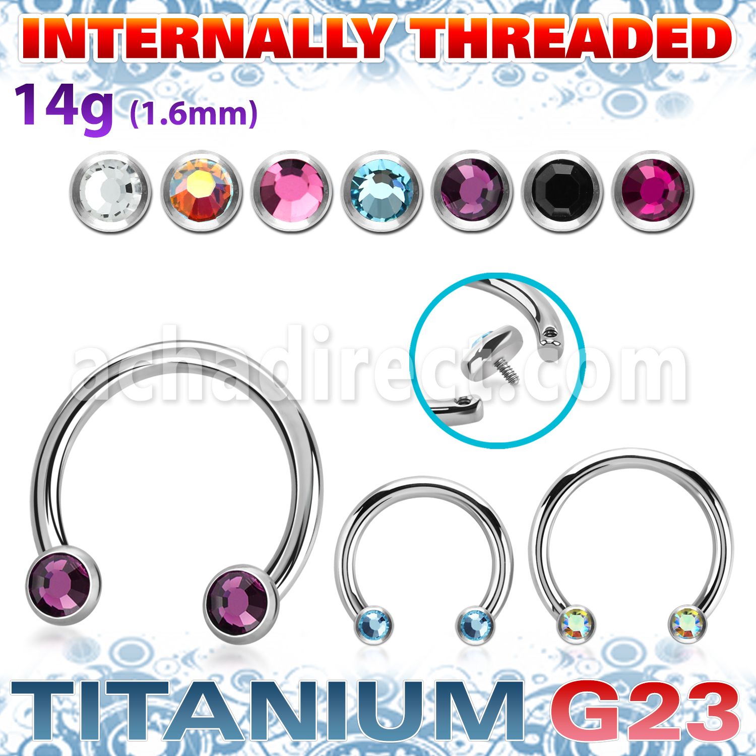 ucbfbih titanium g23 circular barbell flat crystals internal