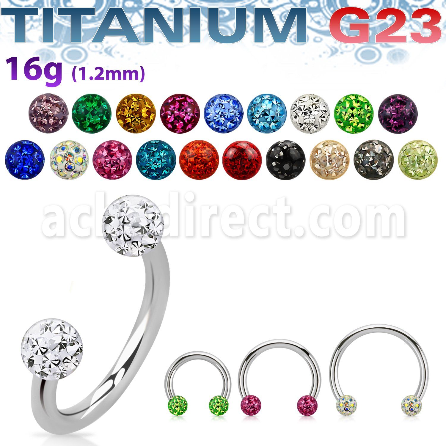 ucbfr3 titanium g23 circular barbell 3mm multi crystal balls