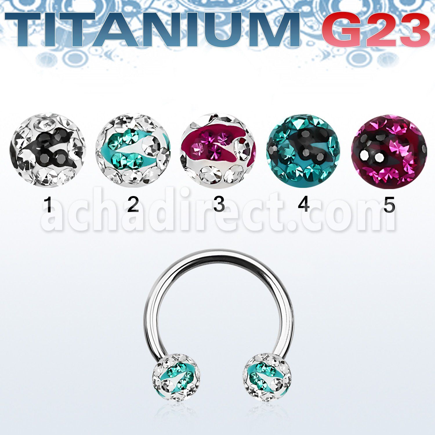 ucbfr5c barbell circular titanio g23 bolas multi cristal ferido 5mm rayas cebra mayorista