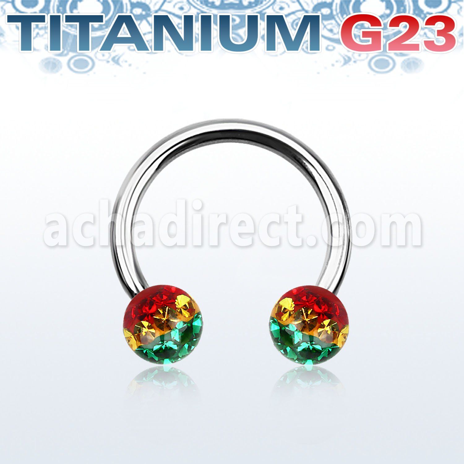 ucbfr5r barbell circular titanio g23 bolas multi cristal 5mm rayas color rasta distribuidor