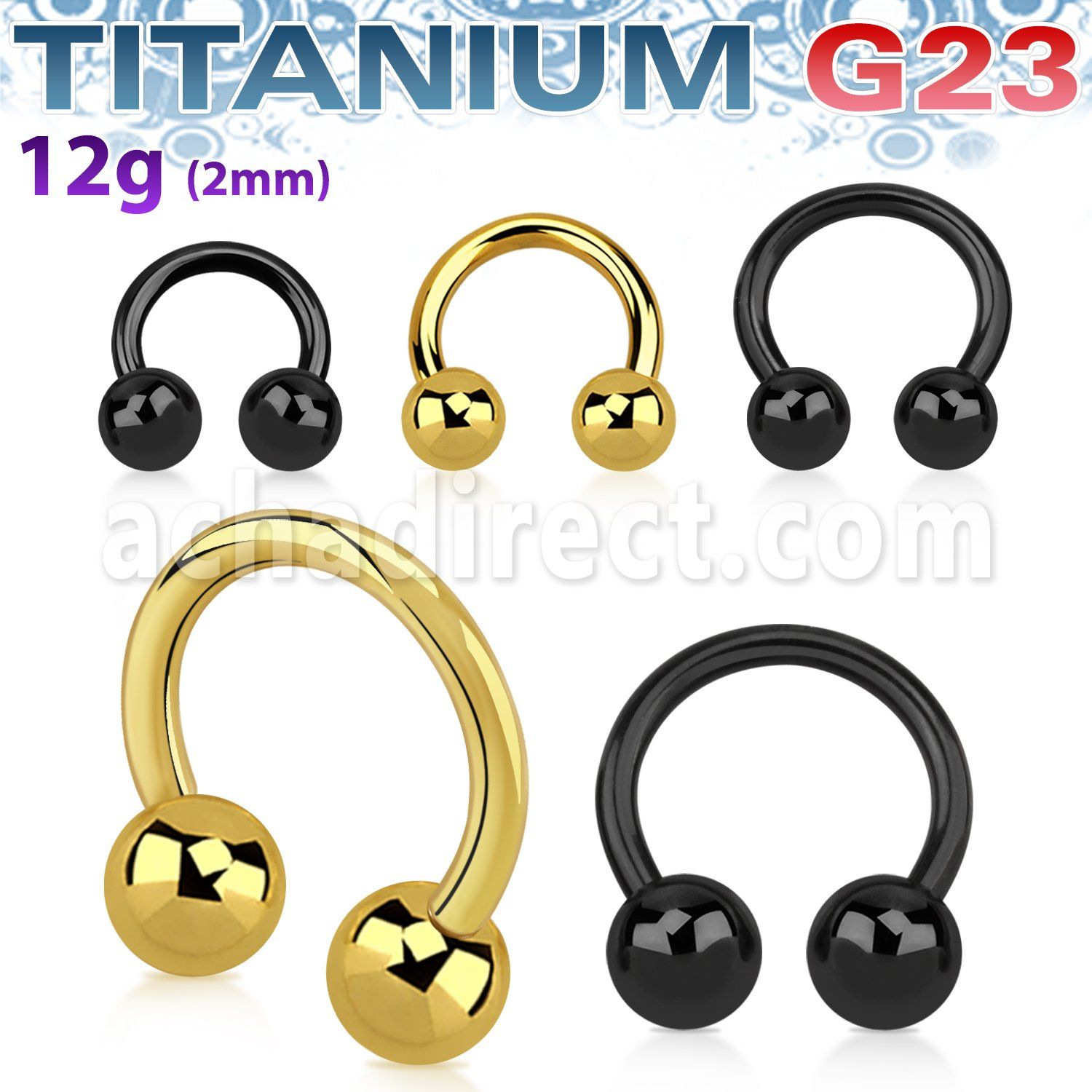 ucbrt12 barbell circular titanio g23 anodizado negro 2mm bolas 6mm rosca externa al por mayor