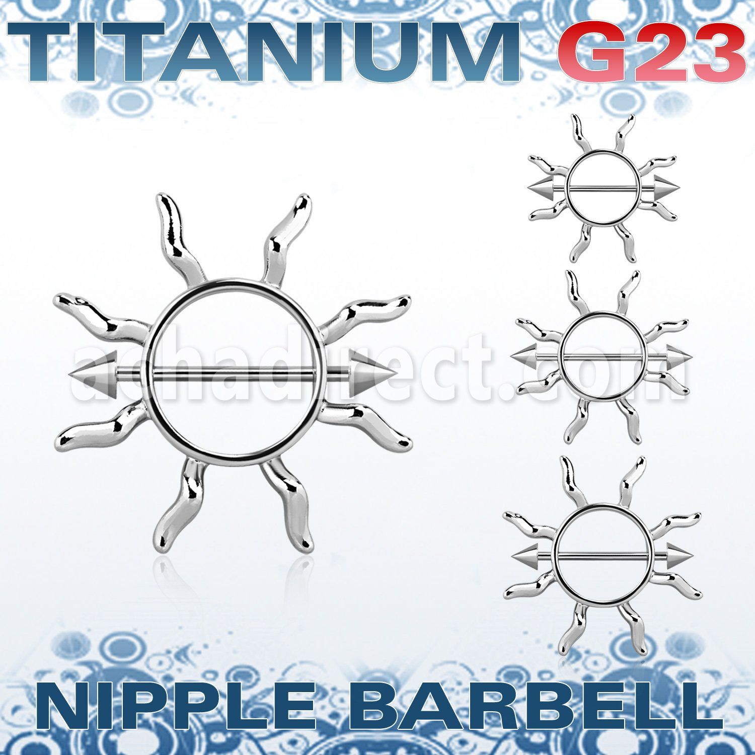 ucnp104 pezonera sol estilo janet jackson barbell titanio g23 conos 5mm distribuidor mayorista