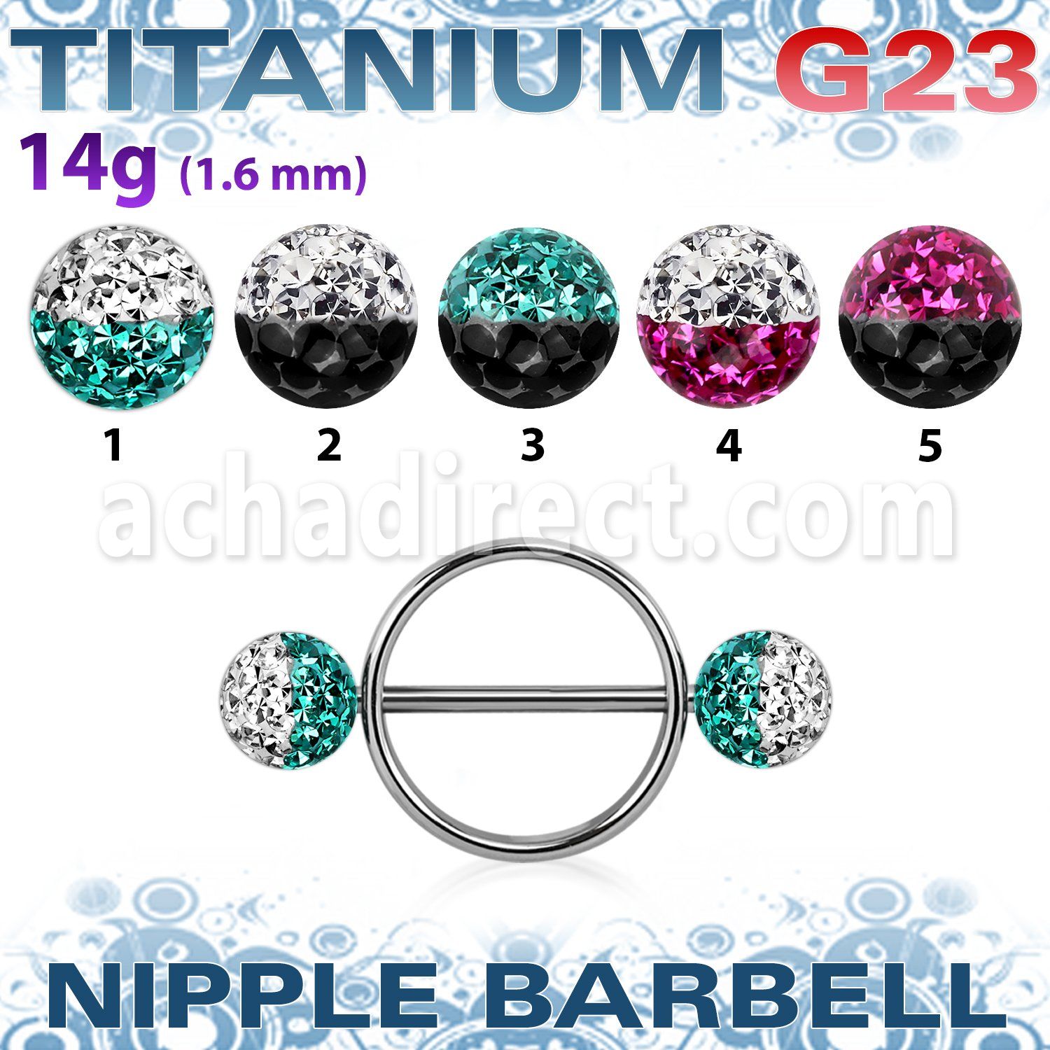 uefnpe8 pezonera redonda acero 316l barbell titanio g23 bolas multi cristal ferido 8mm tonos venta