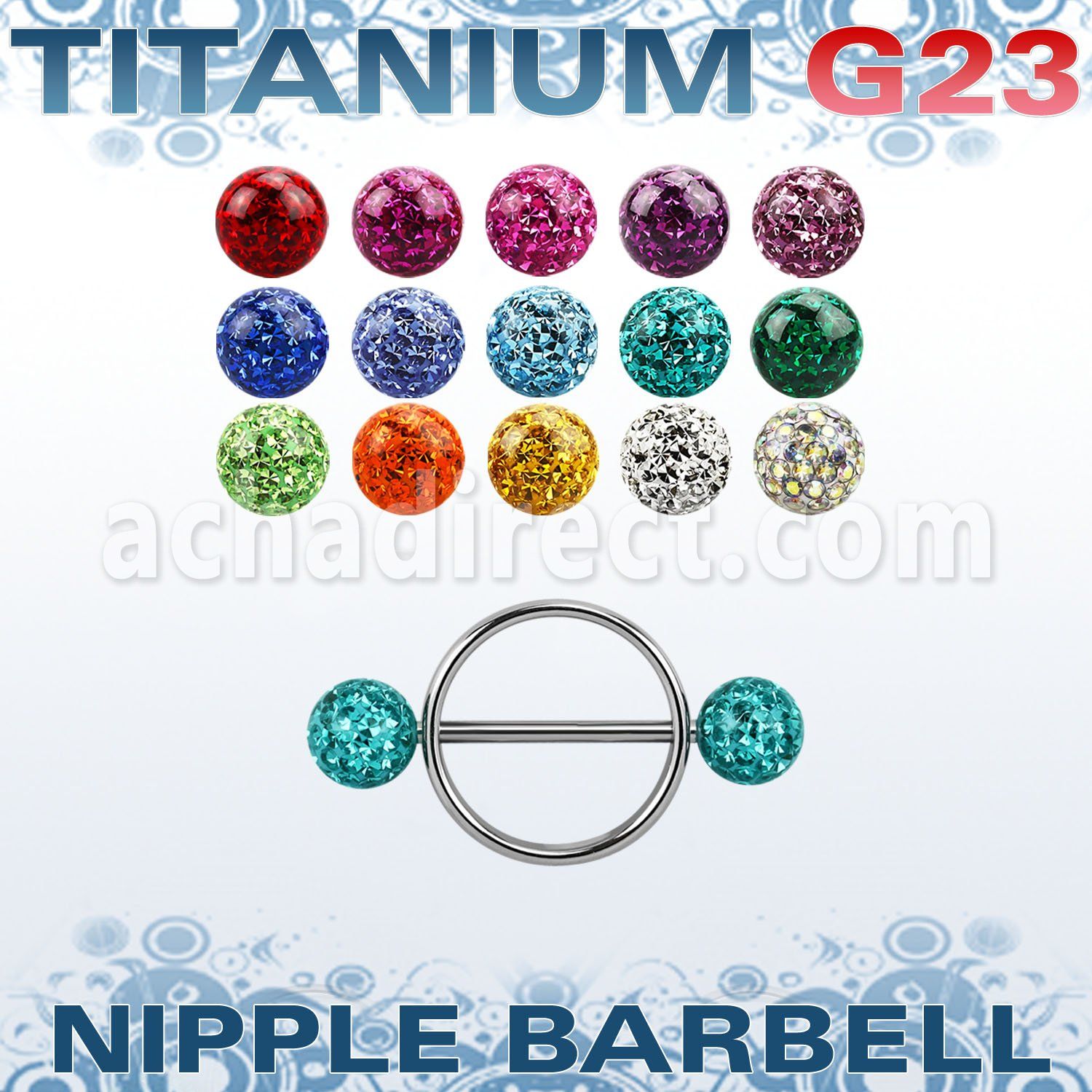 ufnpe5 pezonera redonda acero 316l barbell titanio g23 bolas multi cristal ferido 5mm al por mayor