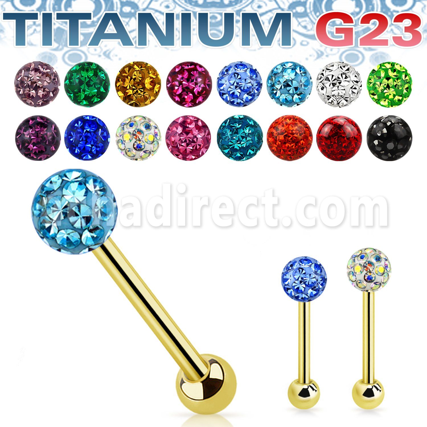 ugbbfr6 gold anodized titanium barbell 14g ferido and ball
