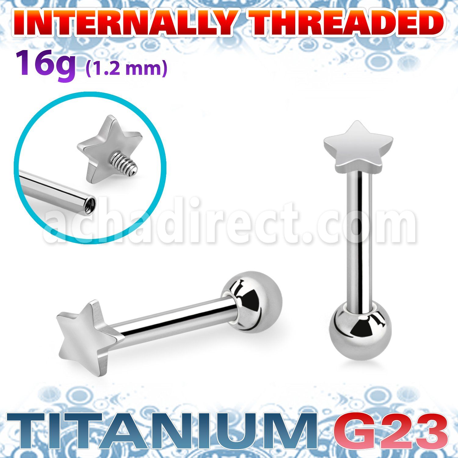 uhein1 titanium g23 internally threaded barbell 3mm flat