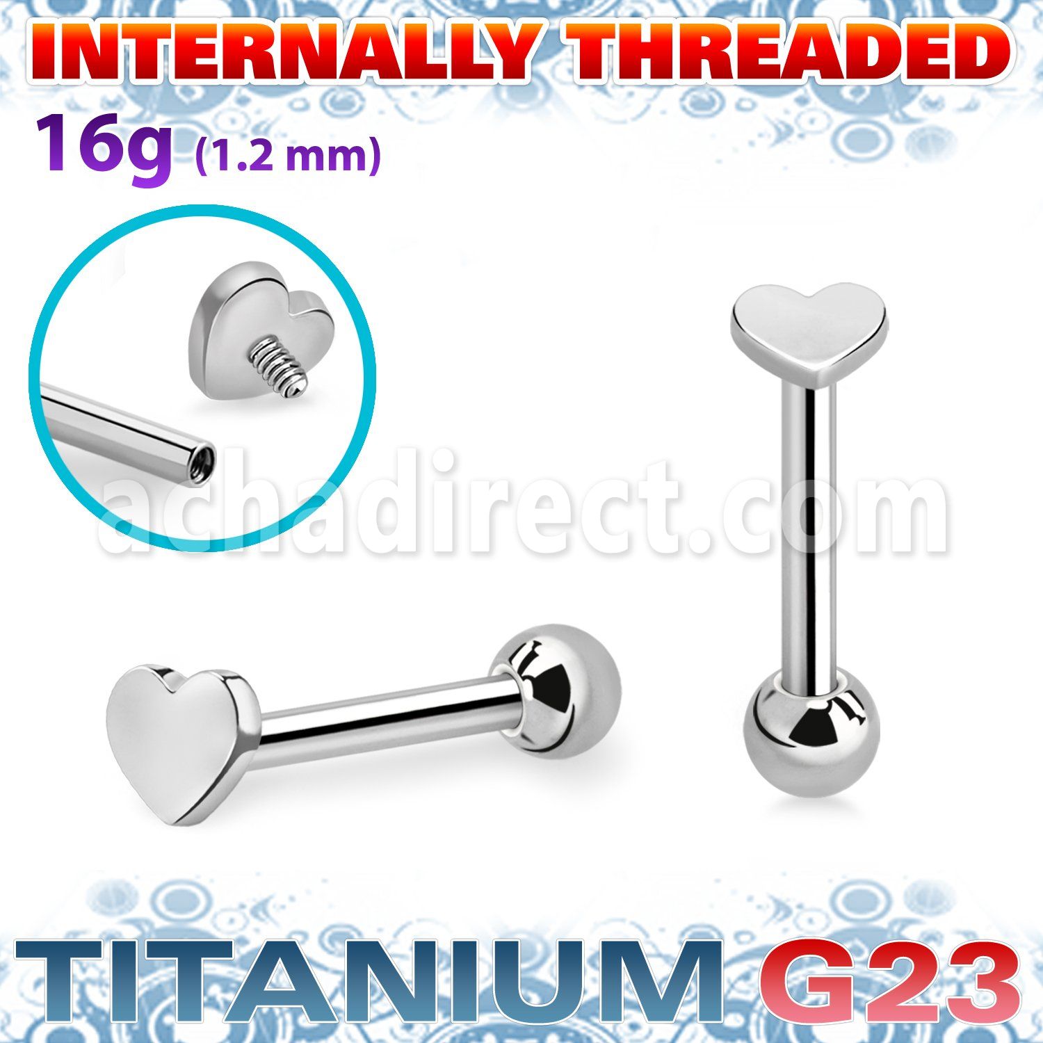uhein3 titanium g23 internally threaded barbell 3mm flat