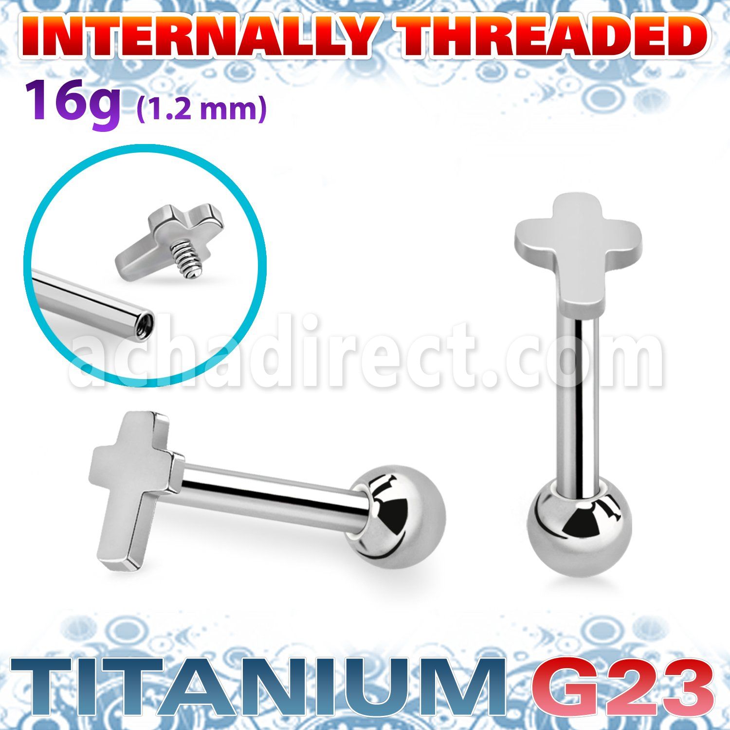 uhein4 titanium g23 internally threaded barbell 3mmby4mm flat
