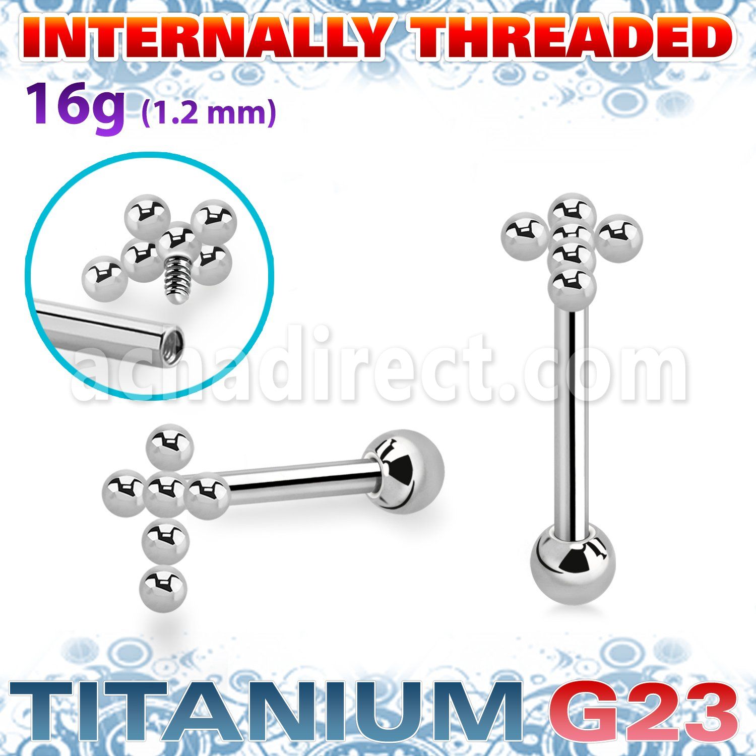 uhein50 titanium g23 barbell cross bead balls ball internal