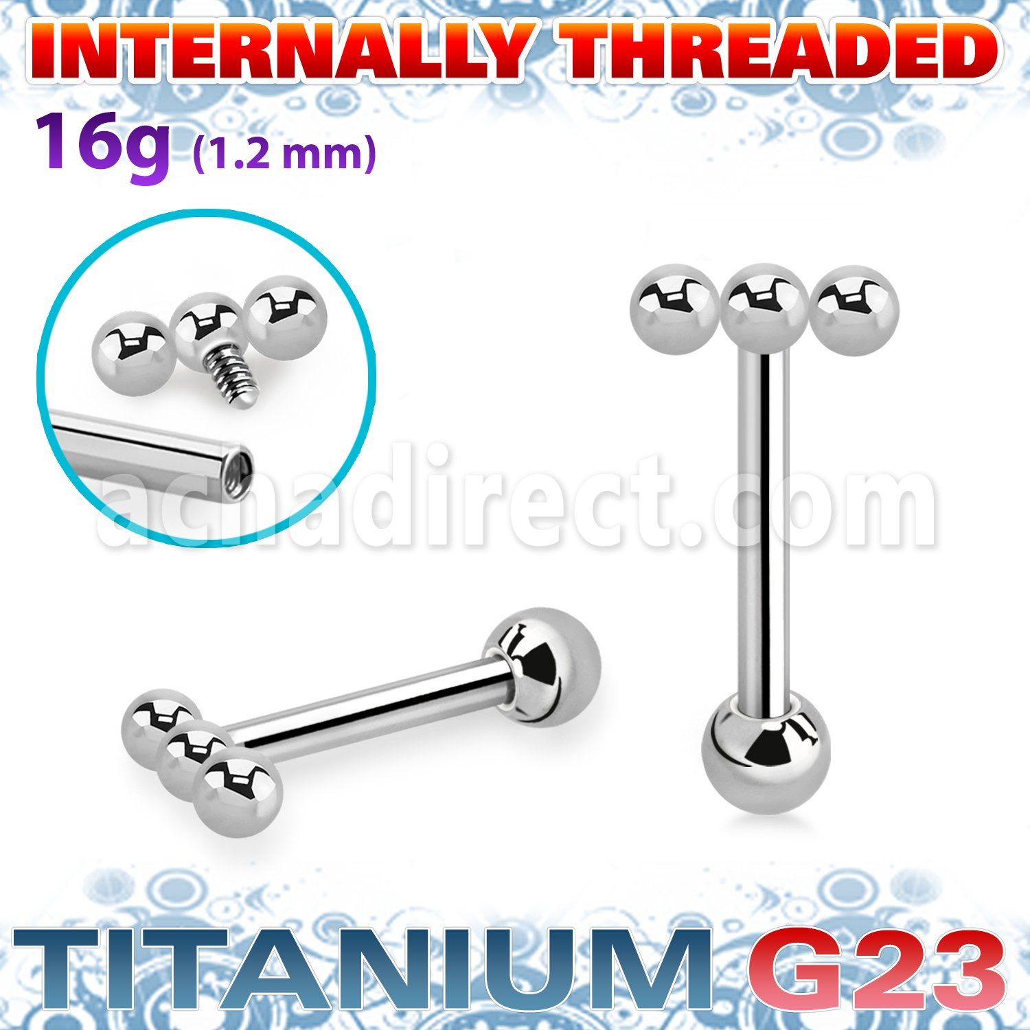 uhein53 titanium g23 barbell 16g three balls ball internal