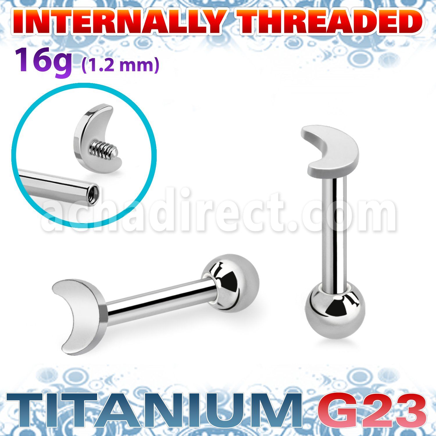 uhein5 titanium g23 internally threaded barbell 3mm flat