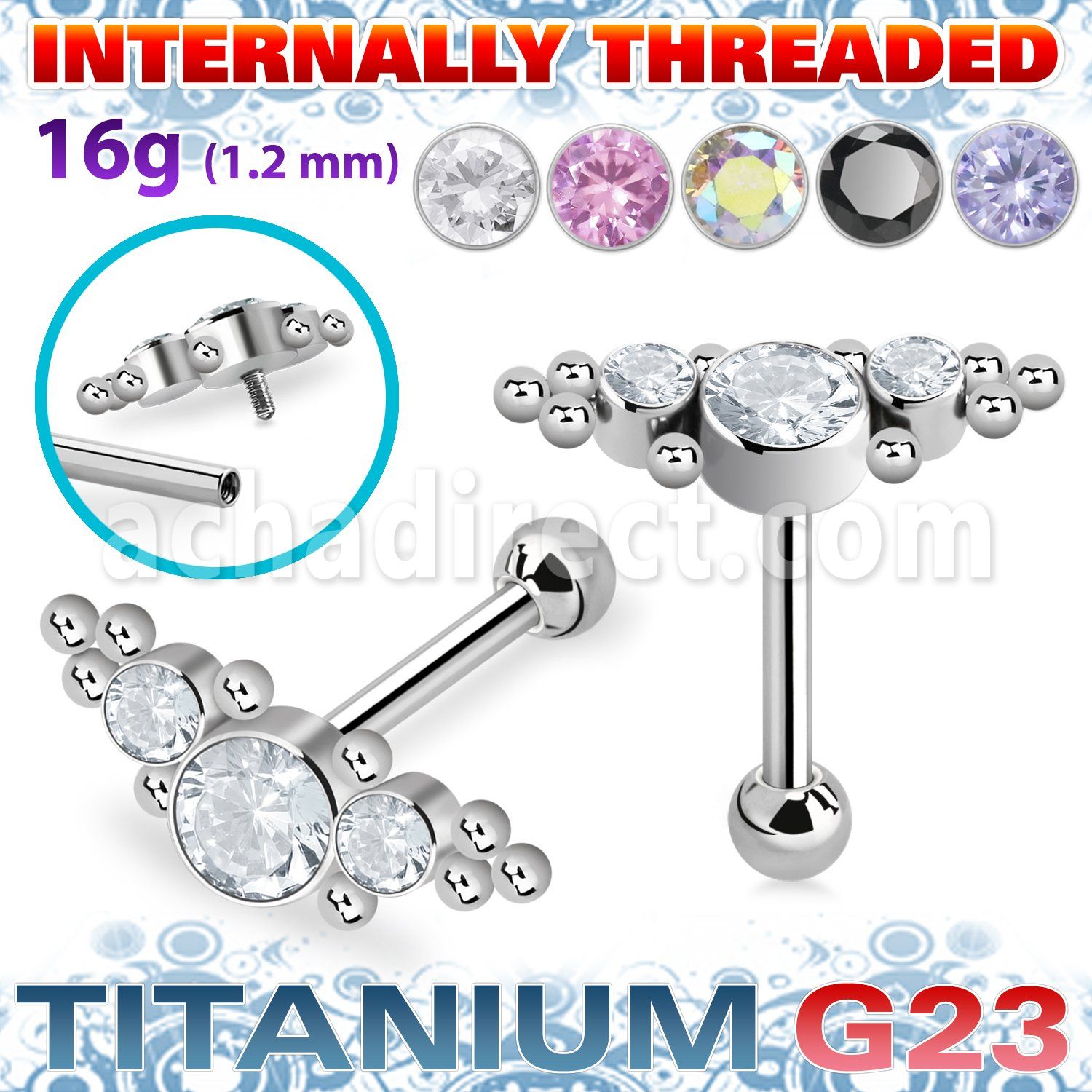 uhein6 titanium g23 internally threaded barbell 3 cz