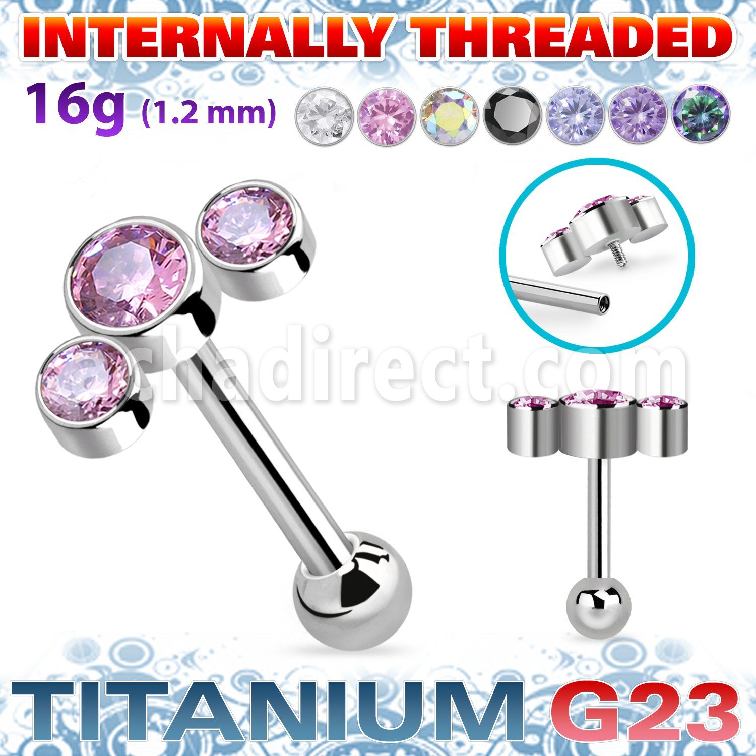 uhein9 titanium g23 internally threaded barbell 3 cz