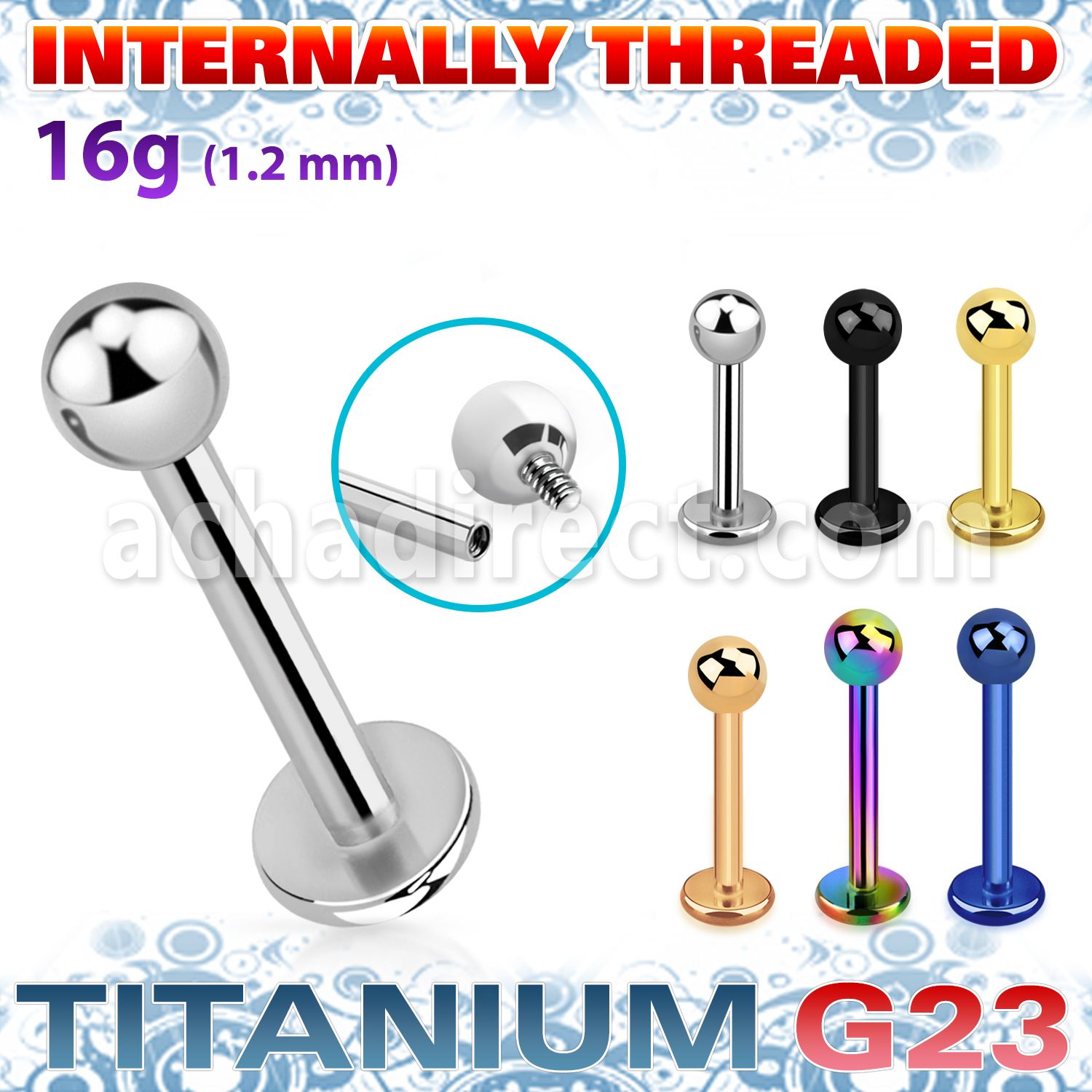 ulbb3in titanium g23 internally threaded labret 3mm ball