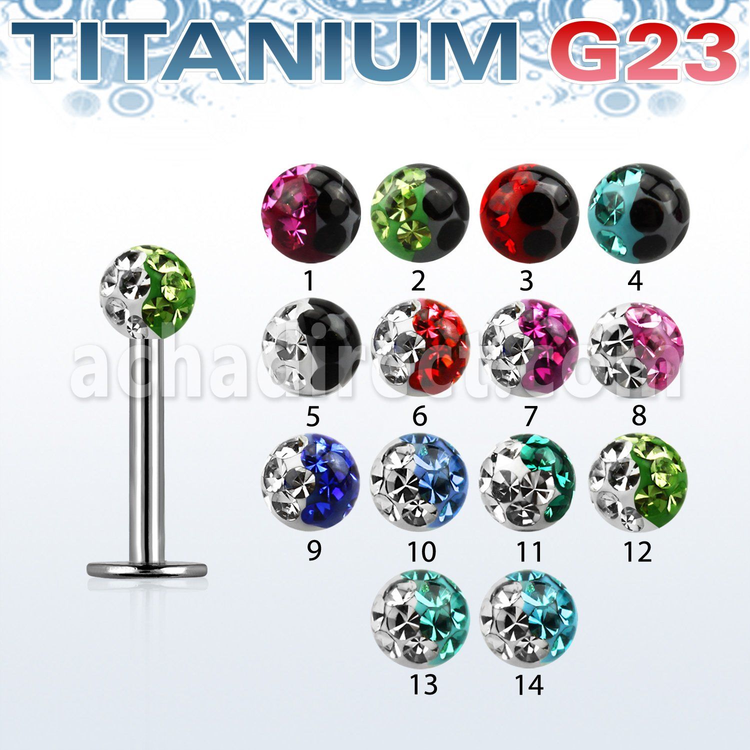 ulbfr3e labret titanio g23 bola multi cristal ferido 3mm colores al por mayor