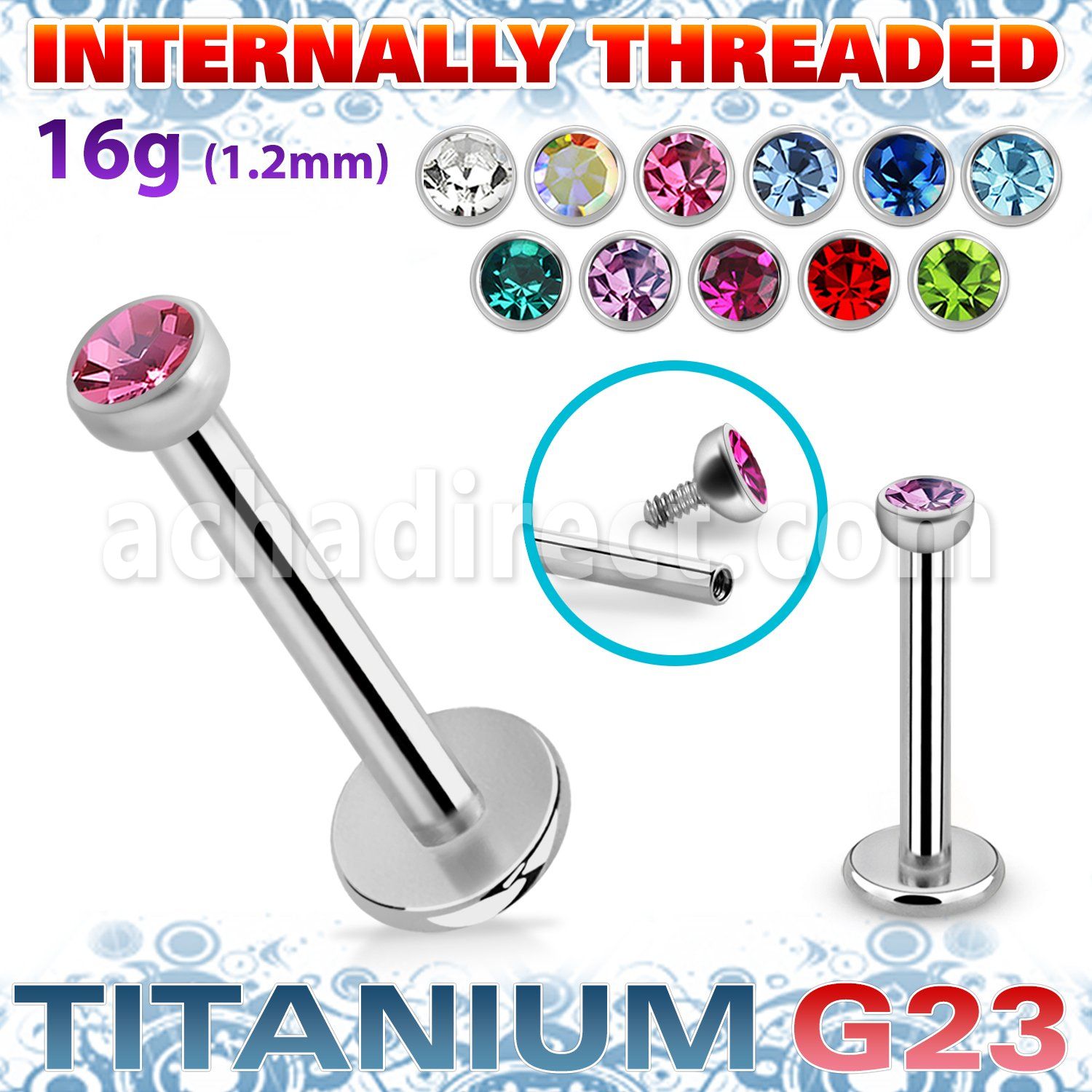 ulbics labret titanio g23 rosca interna 16g cabeza parte 2 2mm joya bisel venta