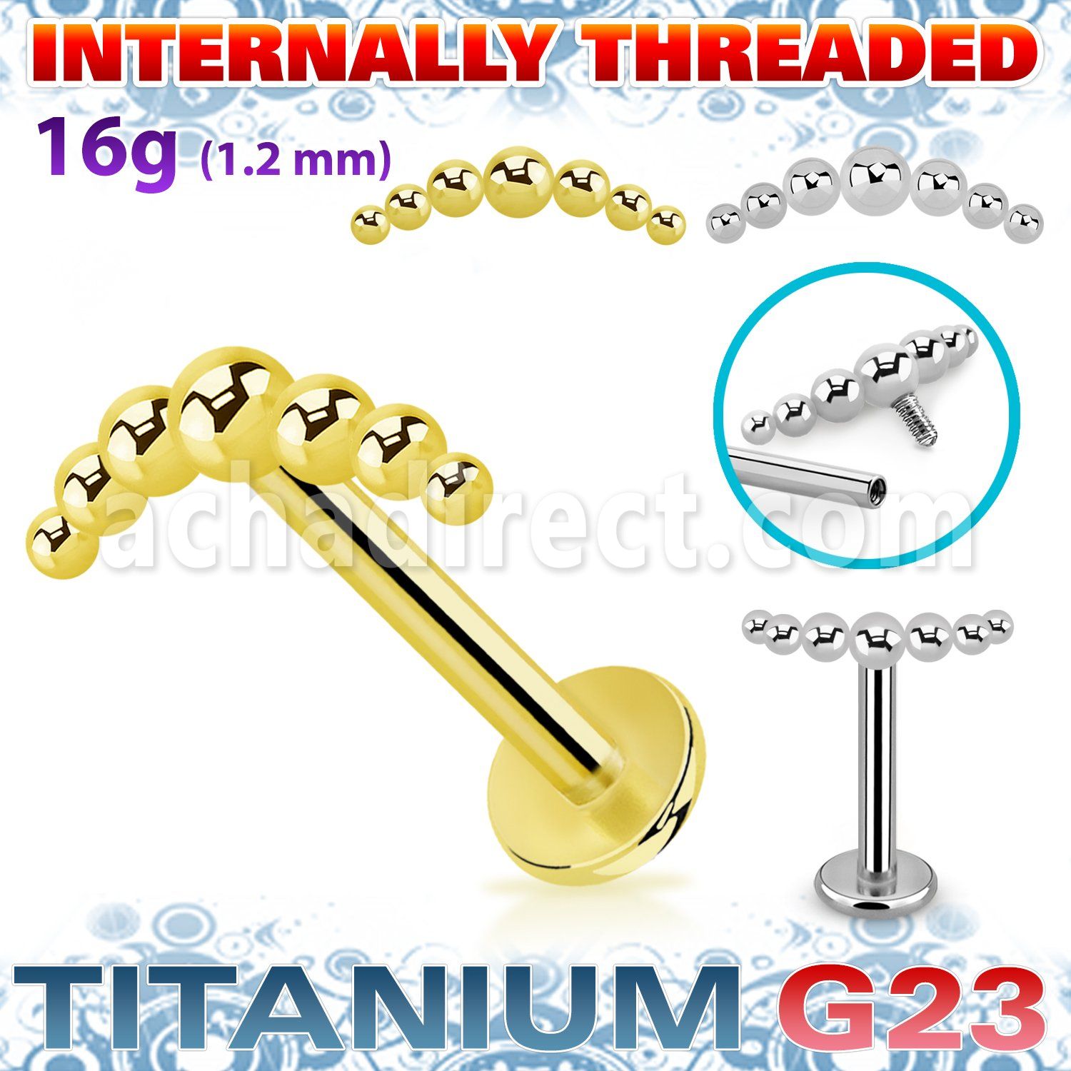 ulbin15 titanium g23 labret 16g seven beads top internal