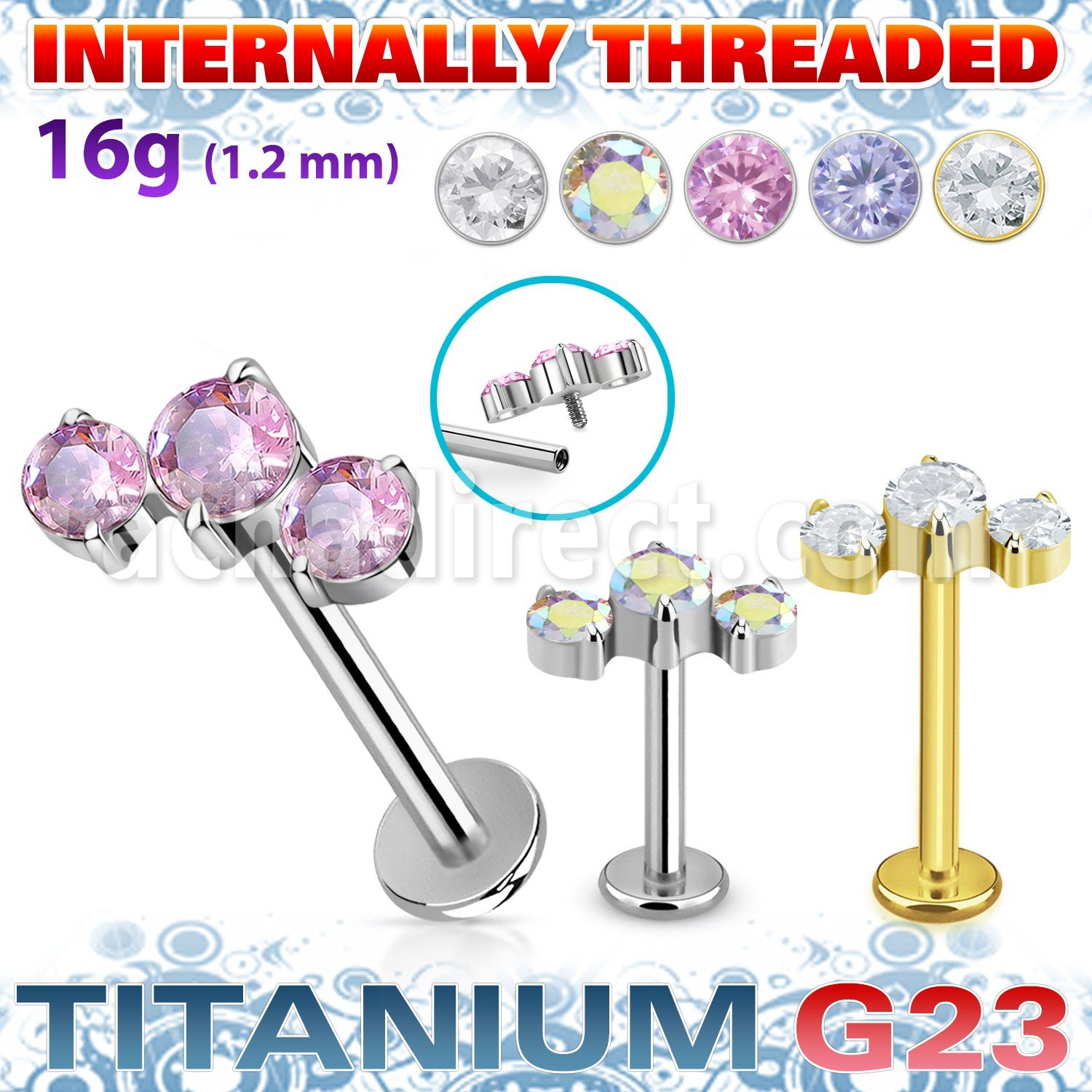 ulbin19 titanium g23 labret descending prong cz internal
