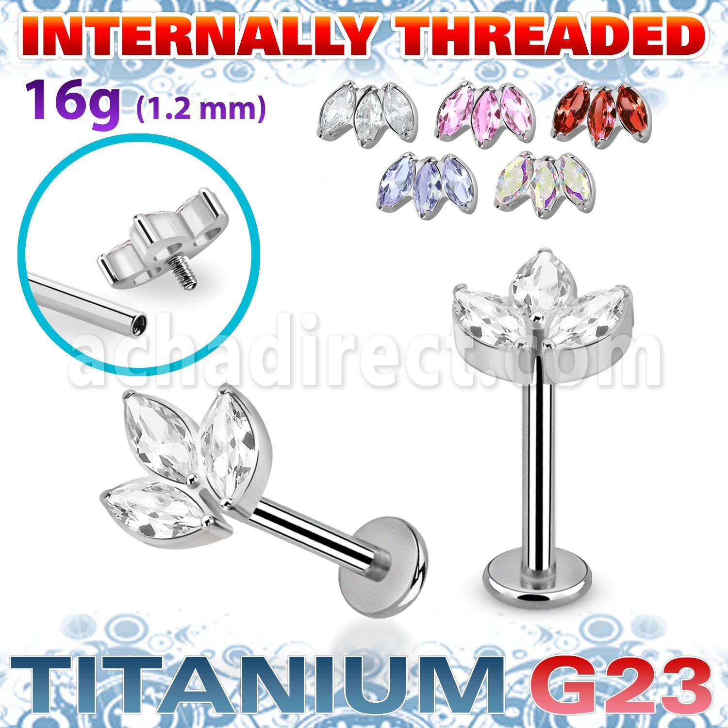 ulbin30 titanium g23 labret leaf top marquise cz internal
