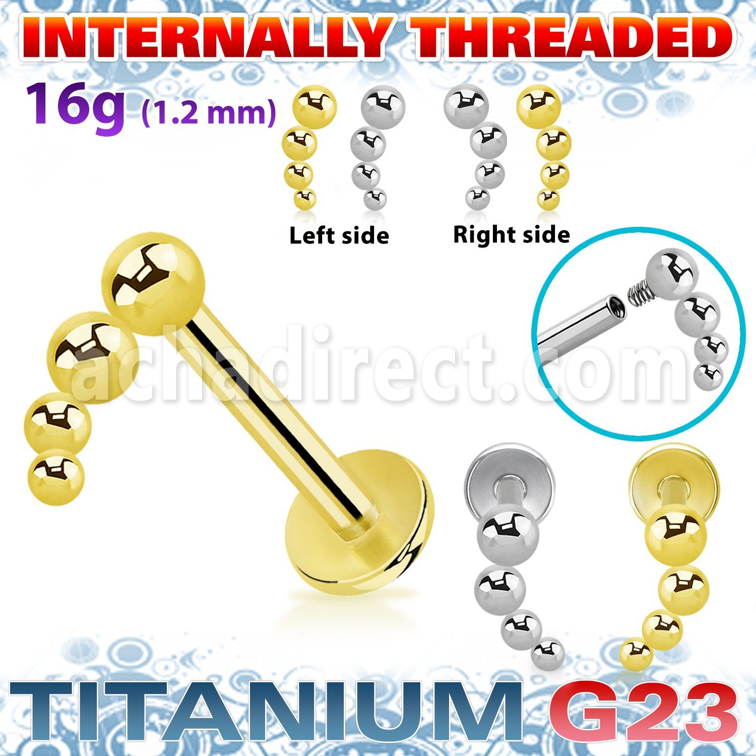 ulbin51 titanium g23 labret four balls curve top internal