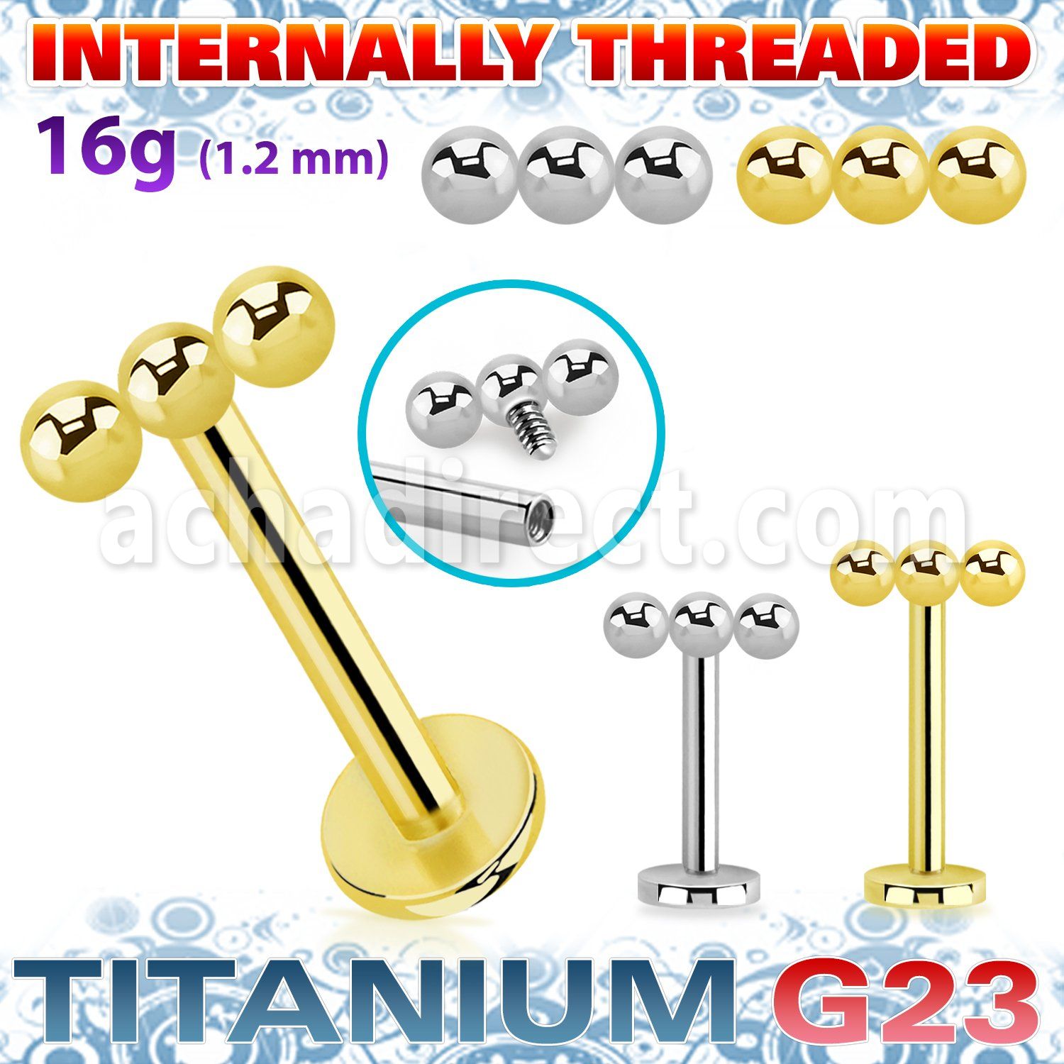 ulbin53 titanium g23 labret 16g three balls internal