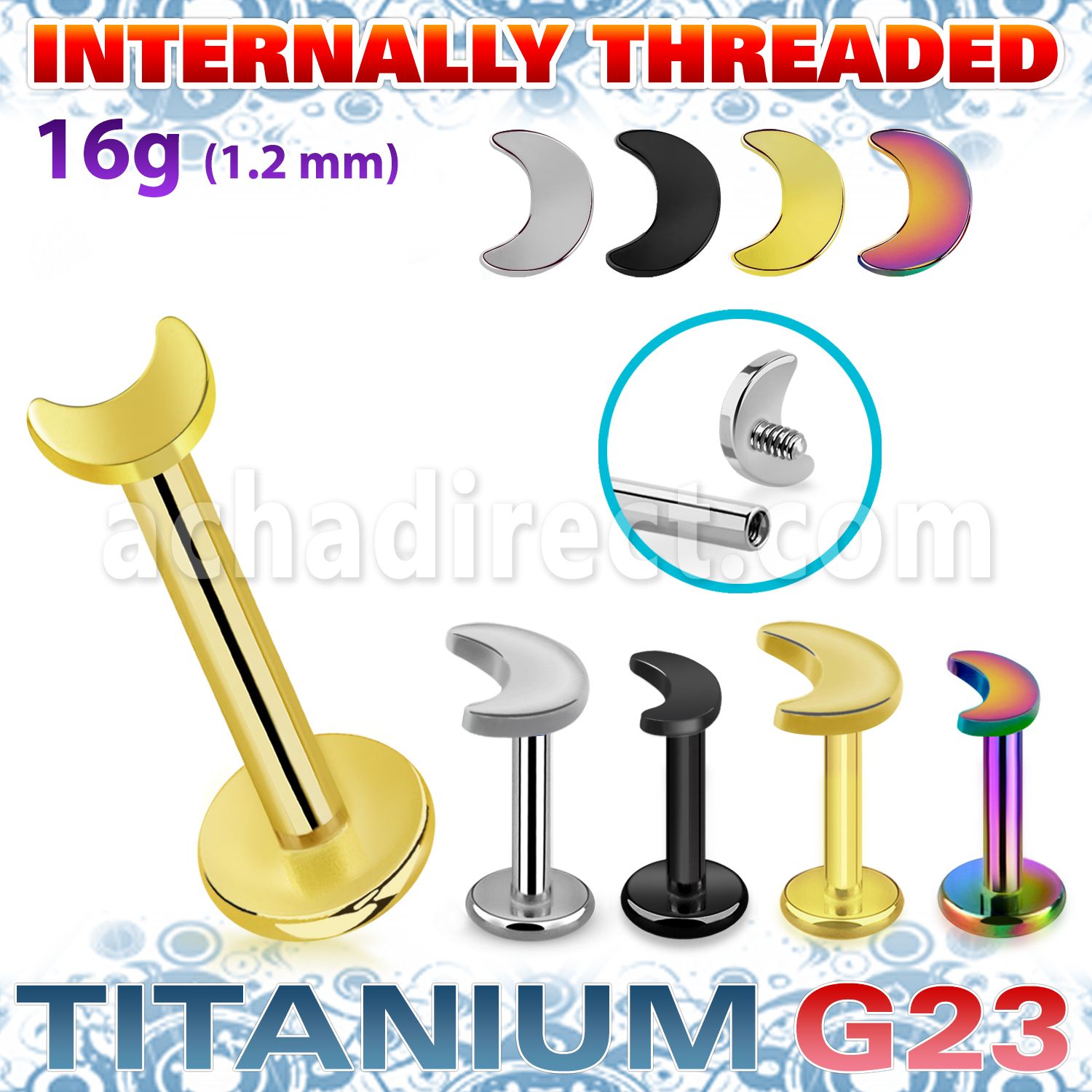 ulbin5 titanium g23 internally threaded labret 3mm flat