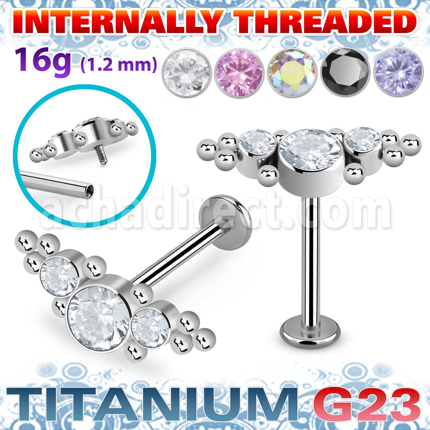 ulbin6 titanium g23 internally threaded labret 3 cz