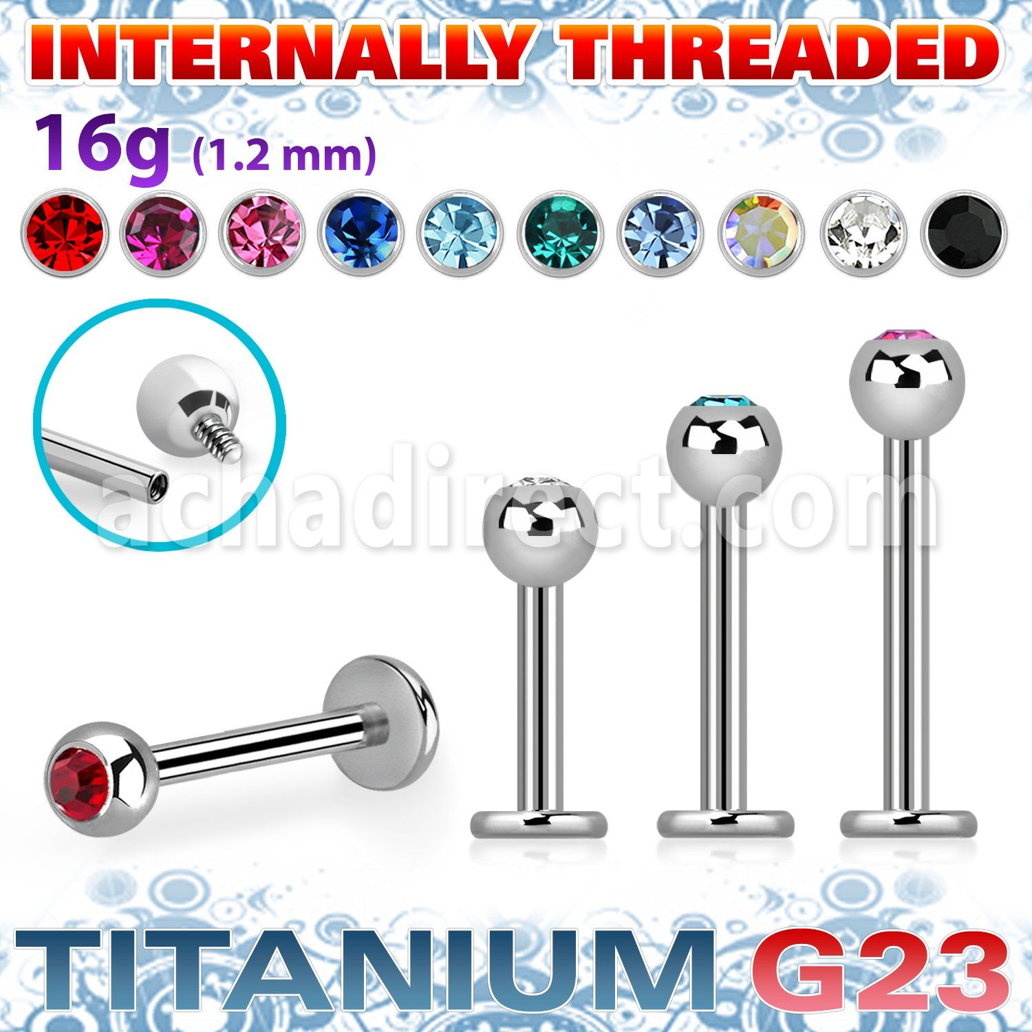 ulbjb3i titanium g23 internal labret jewel ball