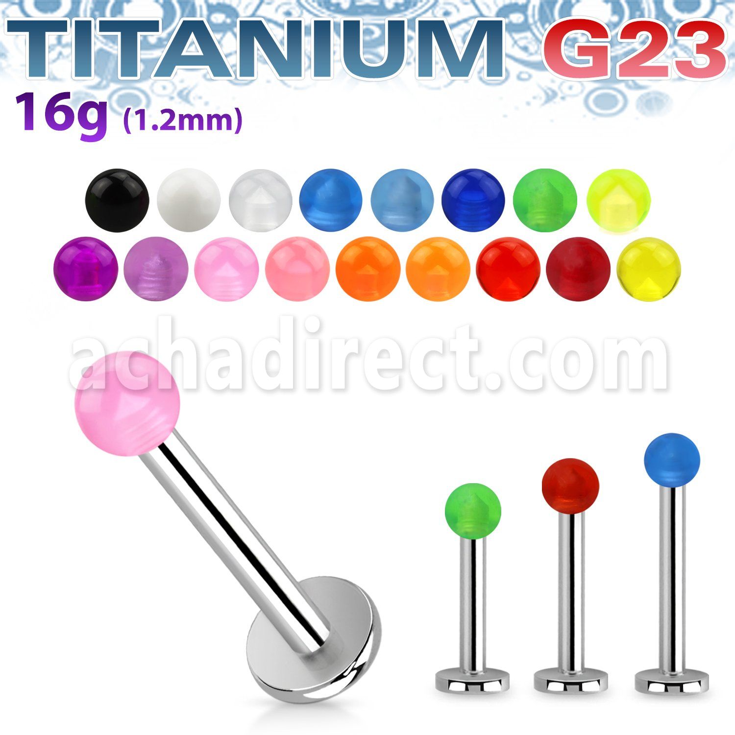 uluvb3 labret titanio g23 bola acrilico uv 3mm distribuidor mayorista