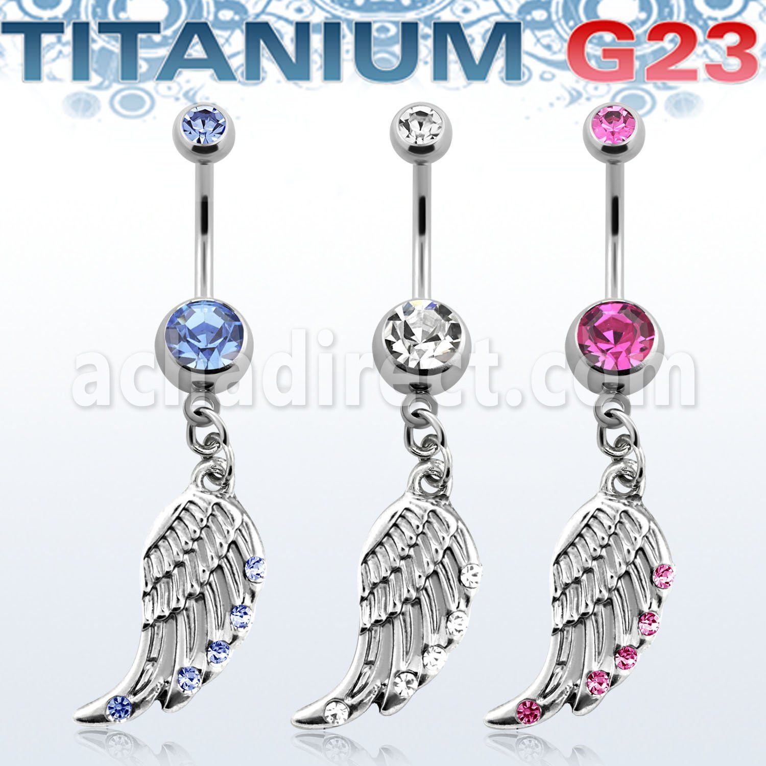 umcd568 piercing ombligo titanio g23 bolas joya bisel 5mm 8mm ala pajaro cristal 10mm distribuidor