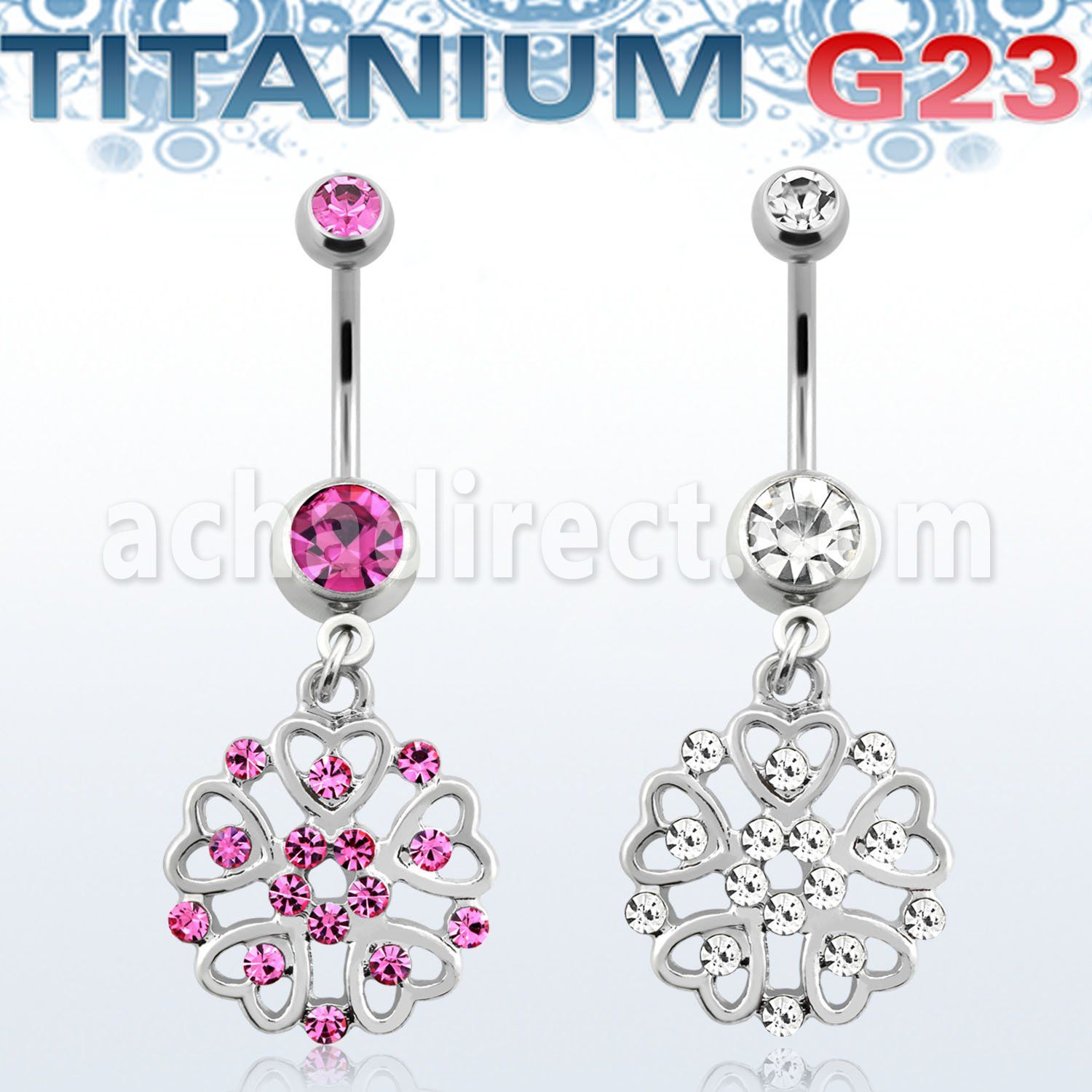 umcd573 piercing ombligo titanio g23 bolas joya bisel 5mm 8mm escudo colgado hecho 5 corazones cristal 10mm distribuidor