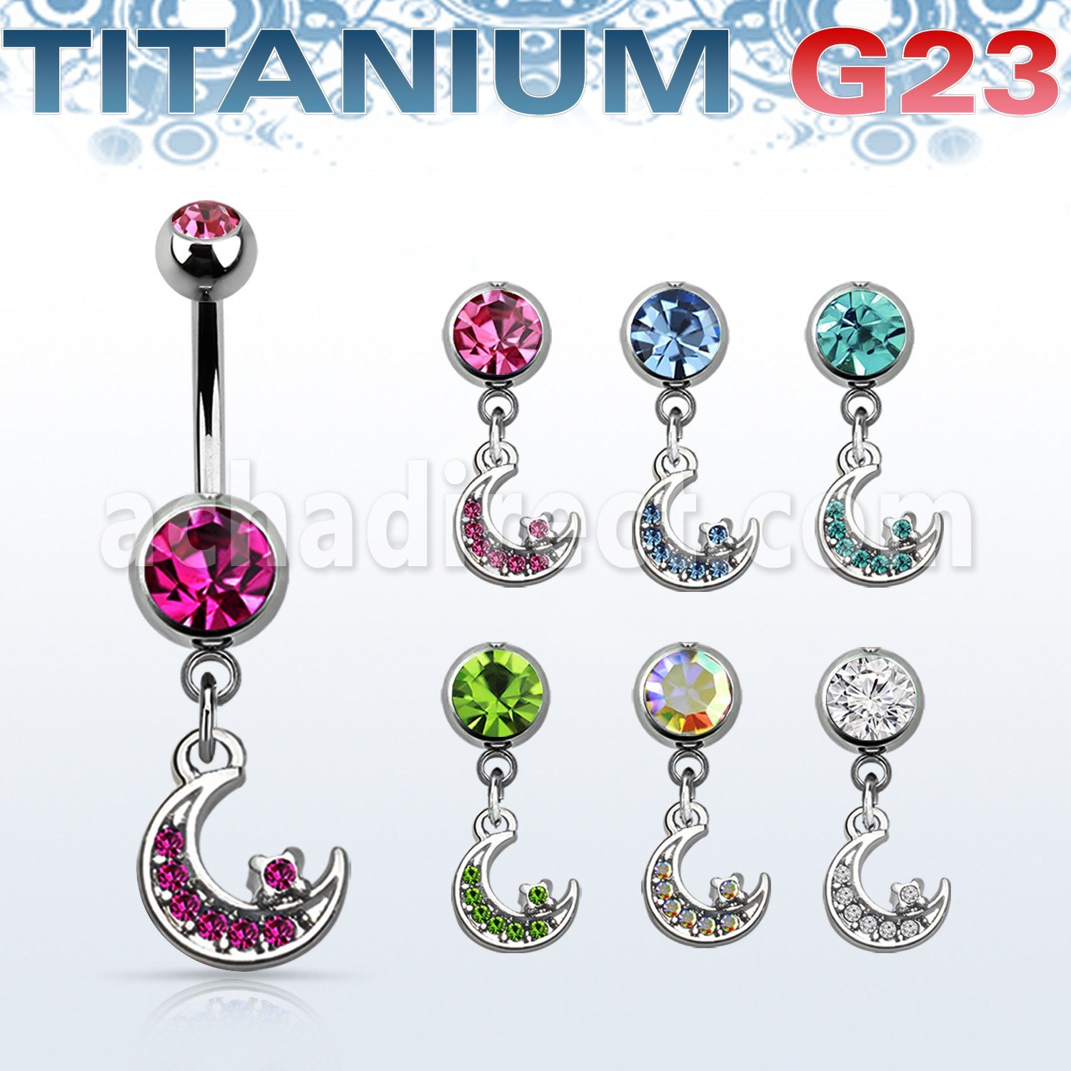 umcd734 piercing ombligo titanio g23 bola joya bisel 8mm luna cristal distribuidor mayorista
