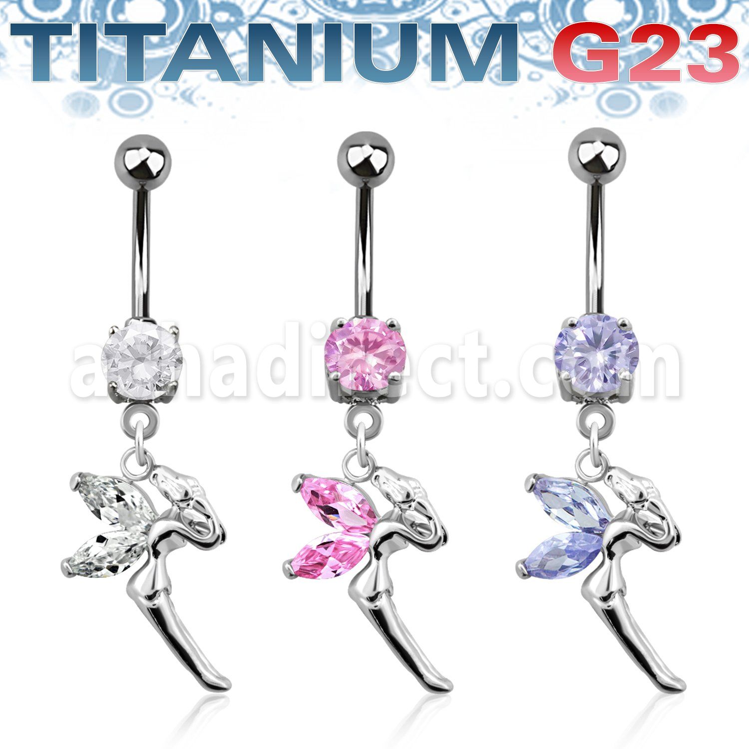 umcdz103 piercing ombligo titanio g23 bola joya bisel 5mm 8mm hada zirconia las alas 10mm distribuidor mayorista