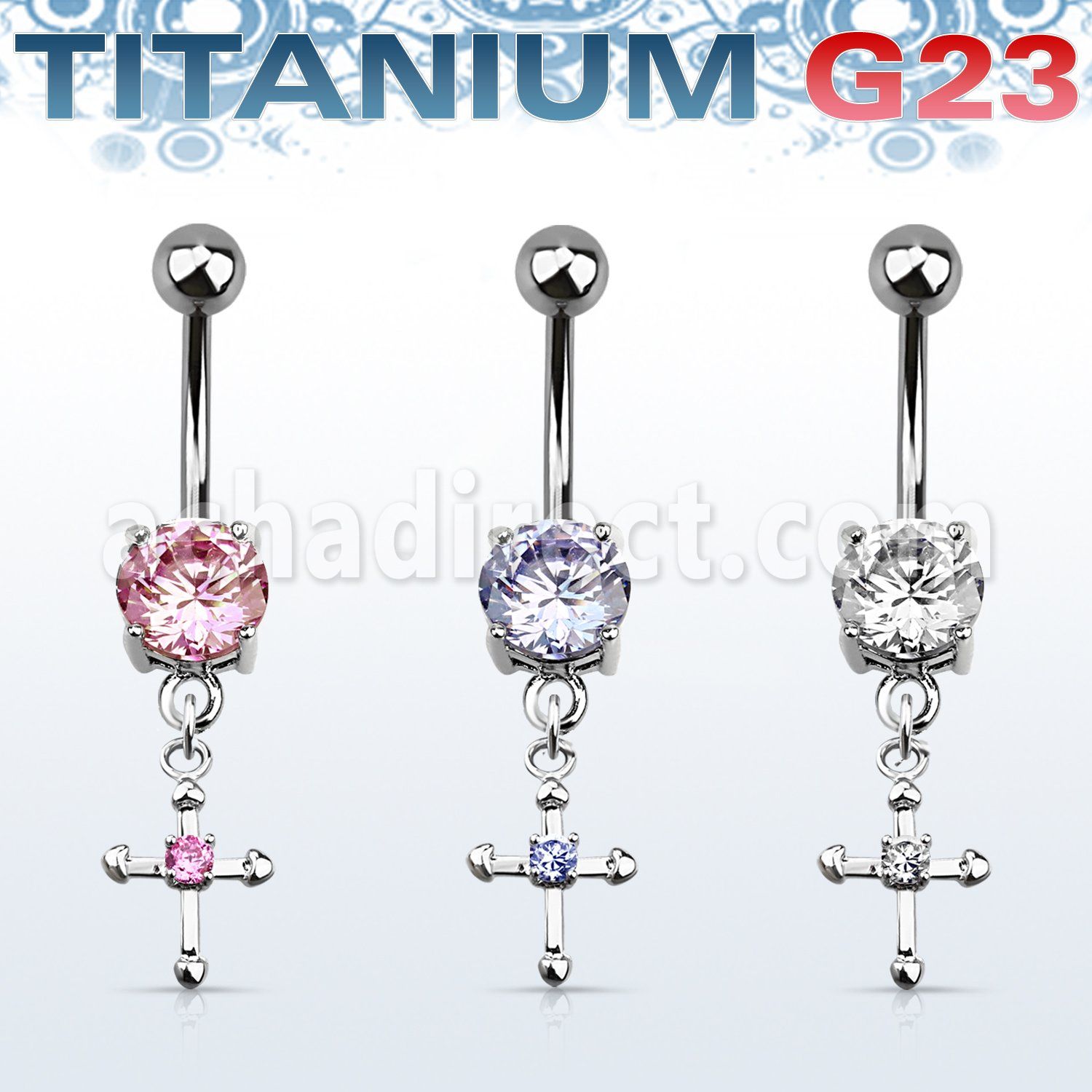 umcdz14s piercing ombligo titanio g23 bolas joya bisel 5mm 8mm cruz zirconia centro 10mm venta
