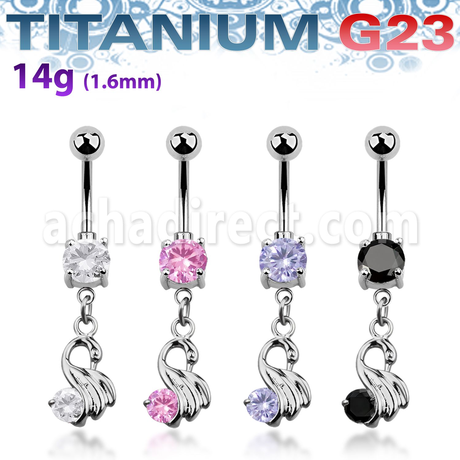 umcdz375 piercing ombligo titanio g23 bolas joya bisel 5mm 8mm cisne colgado zirconia 10mm distribuidor