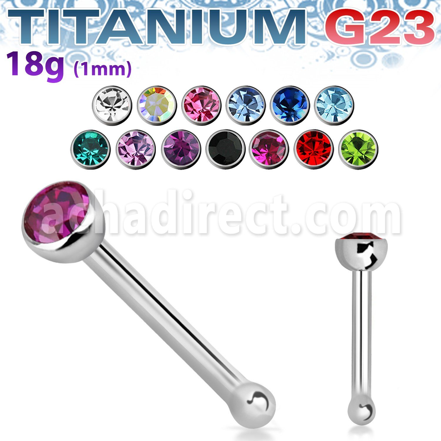 unbc piercing nariz hueso titanio g23 1mm cristal redondo bisel al por mayor