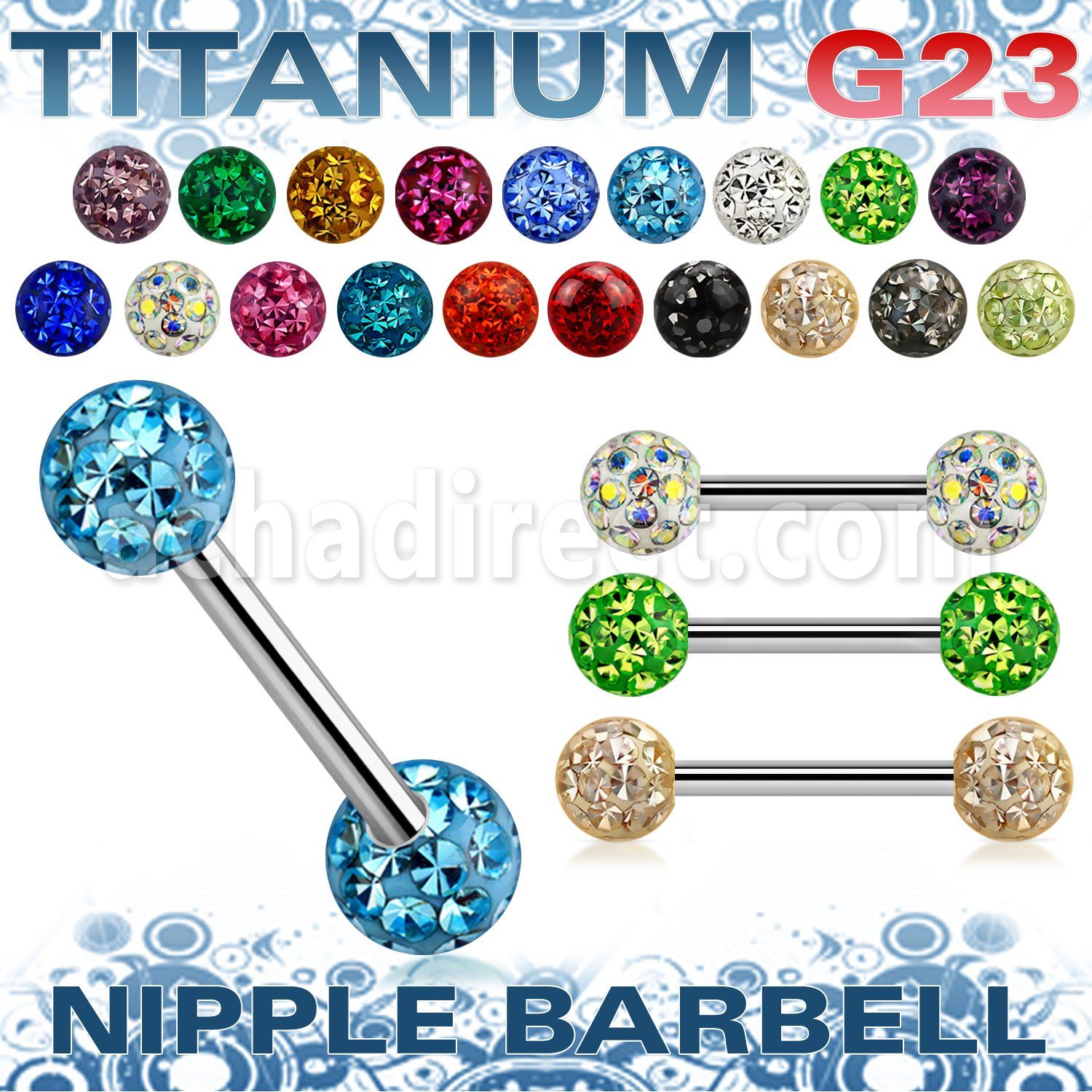 unpfr5 barbell pezon titanio g23 bolas multi cristal ferido 5mm lados distribuidor