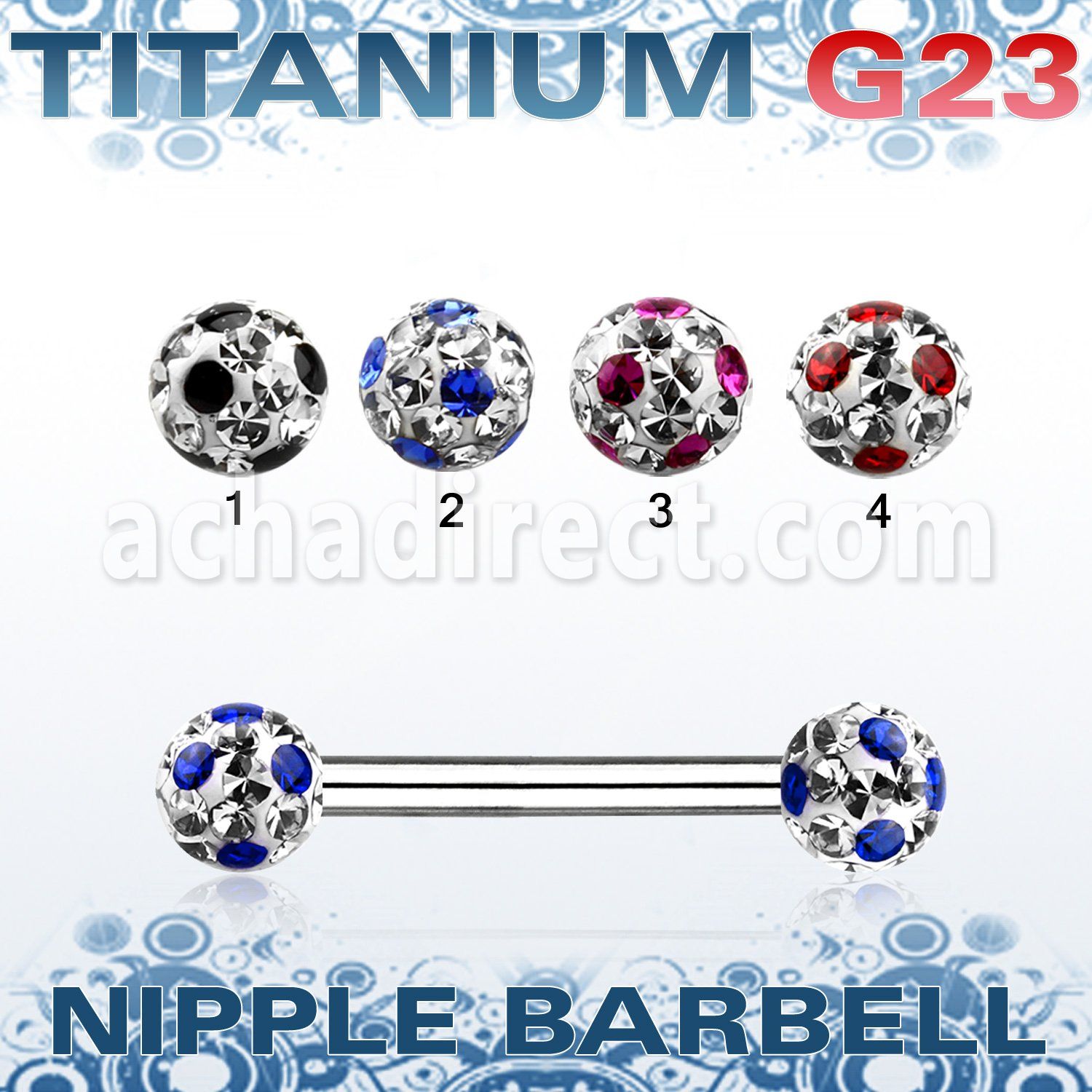 unpfr5a barbell pezon titanio g23 bolas multi cristal ferido 5mm puntos distribuidor mayorista