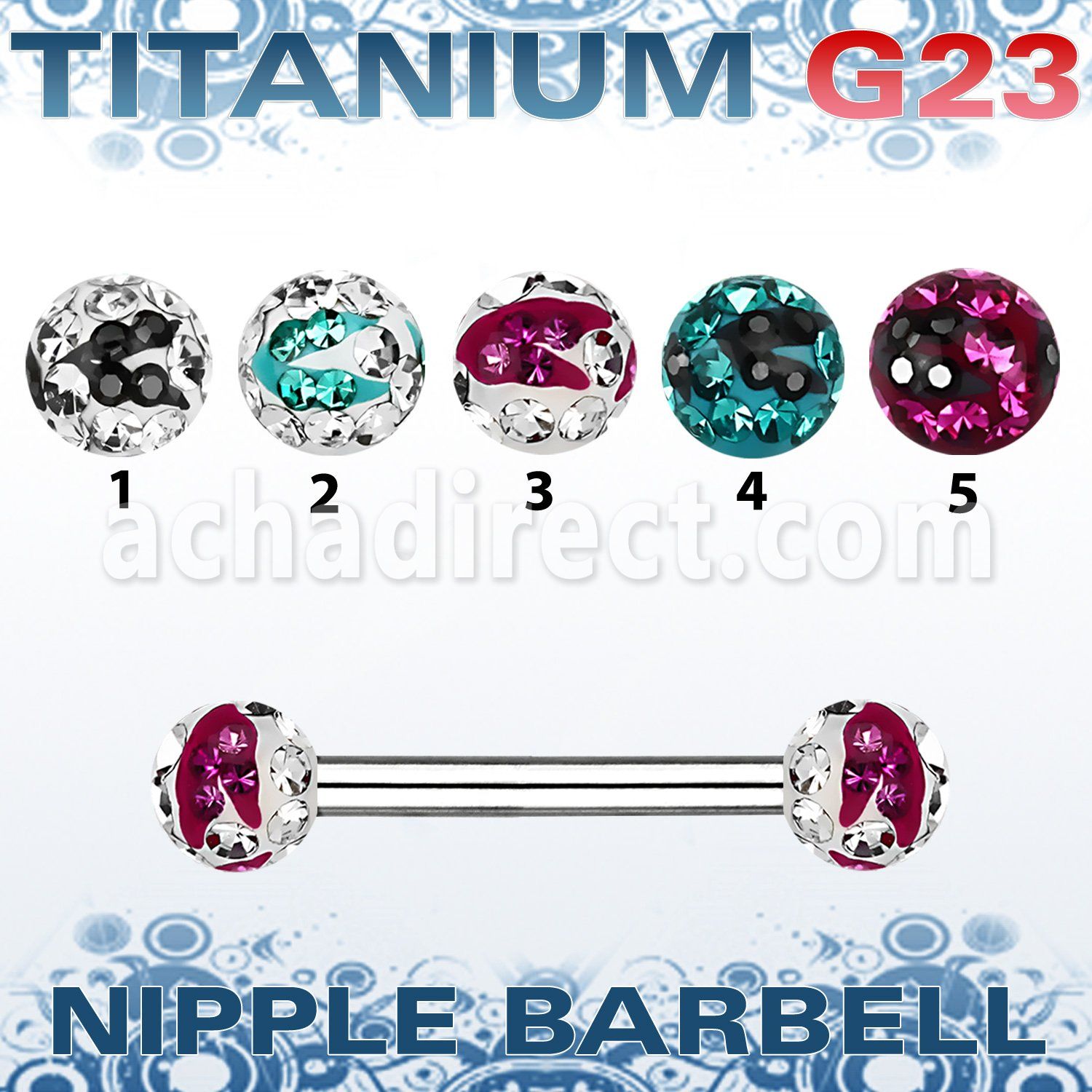 unpfr5c barbell pezon titanio g23 bolas multi cristal ferido 5mm rayas cebra distribuidor
