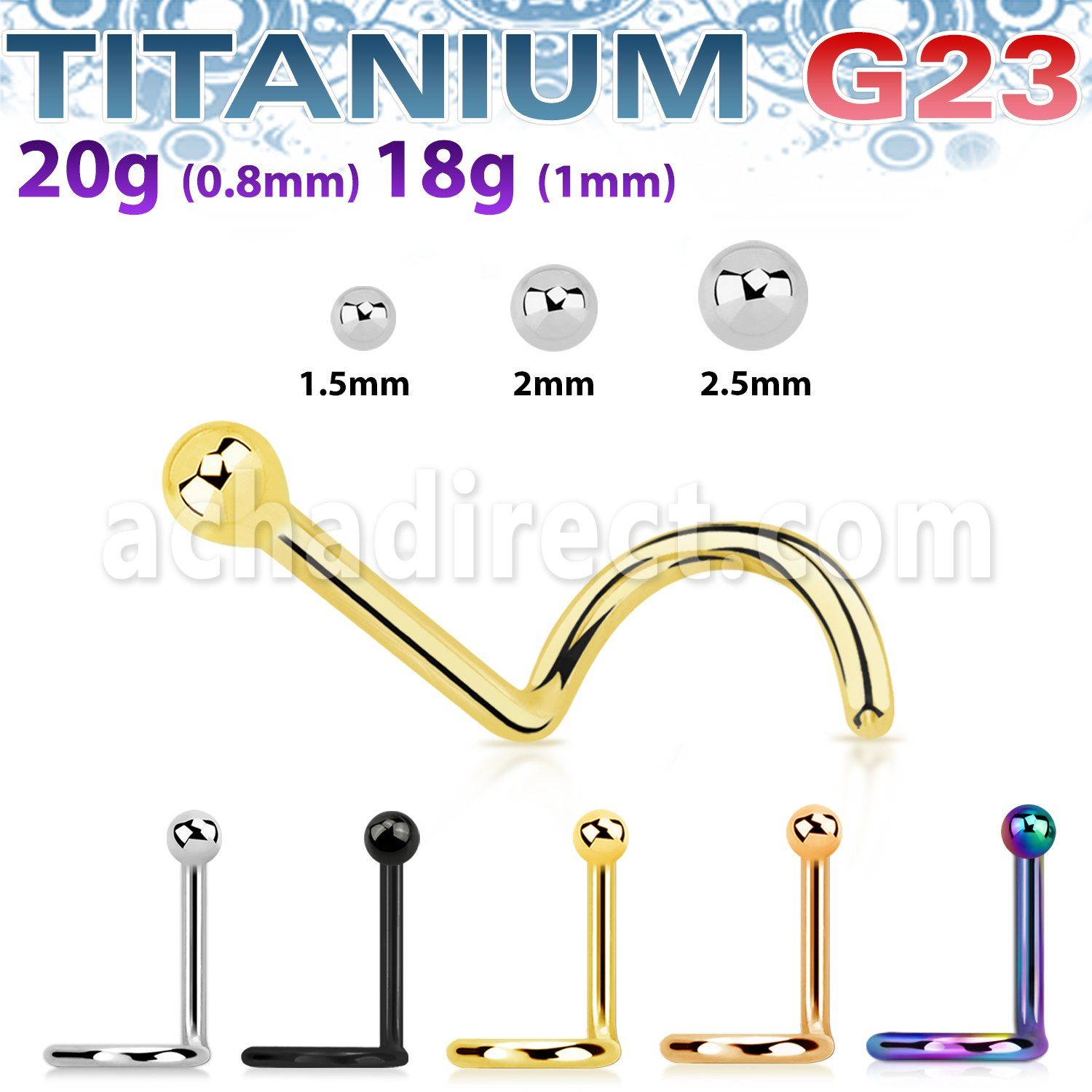 unsb titanium nose screw 20g 2mm ball top