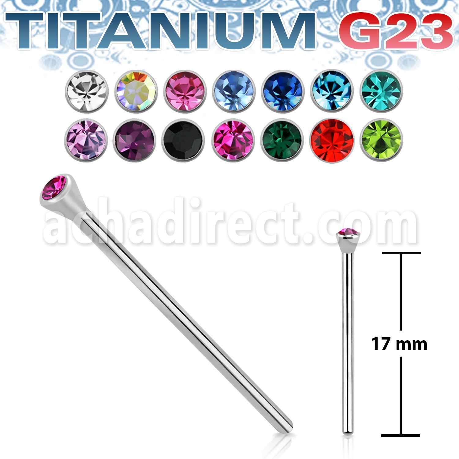 unyc2 titanium g23 bend it yourself nose stud 18g crystal