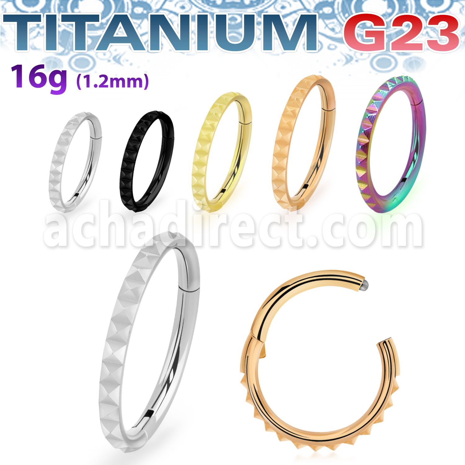 usgsh40 titanium hinged segment ring 16g outward pyramids