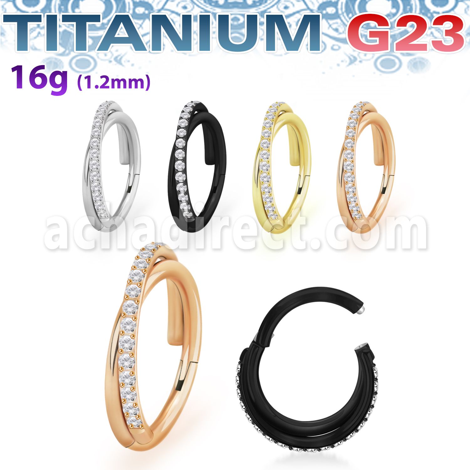 usgsh45 titanium g23 hinged segment ring 16g cross cnc cz