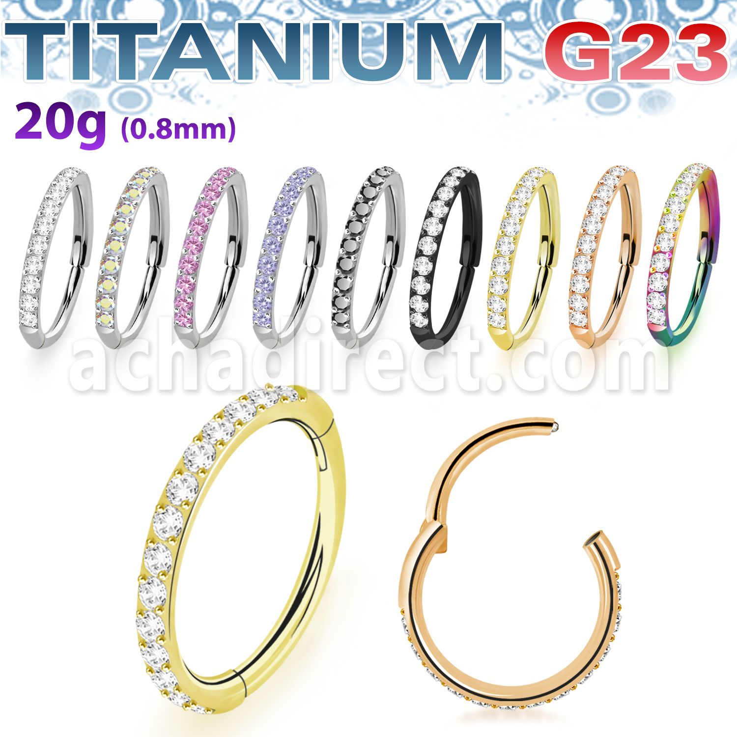 usgshss10 titanium hinged segment ring 20g outward cnc cz