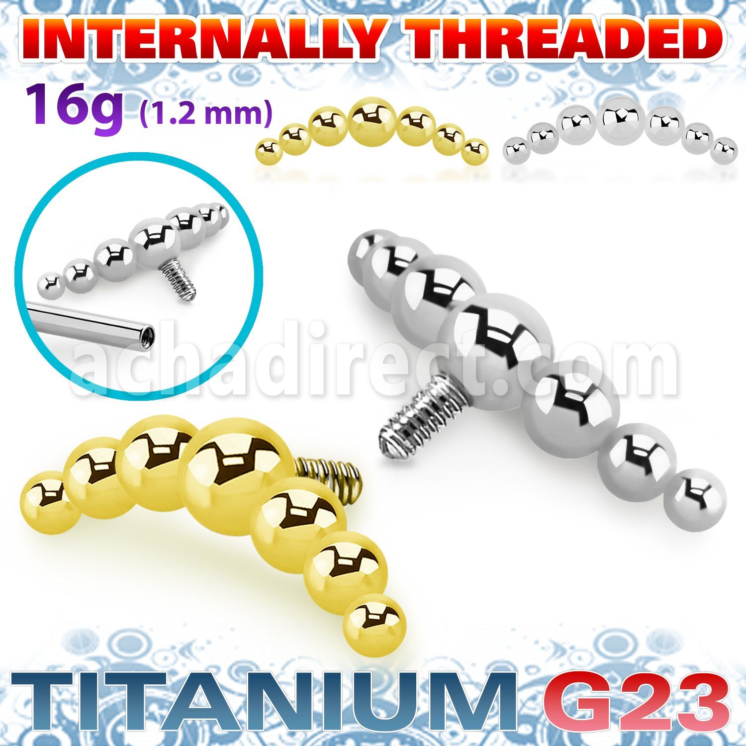 ush2in titanium g23 seven bead balls curved shape top