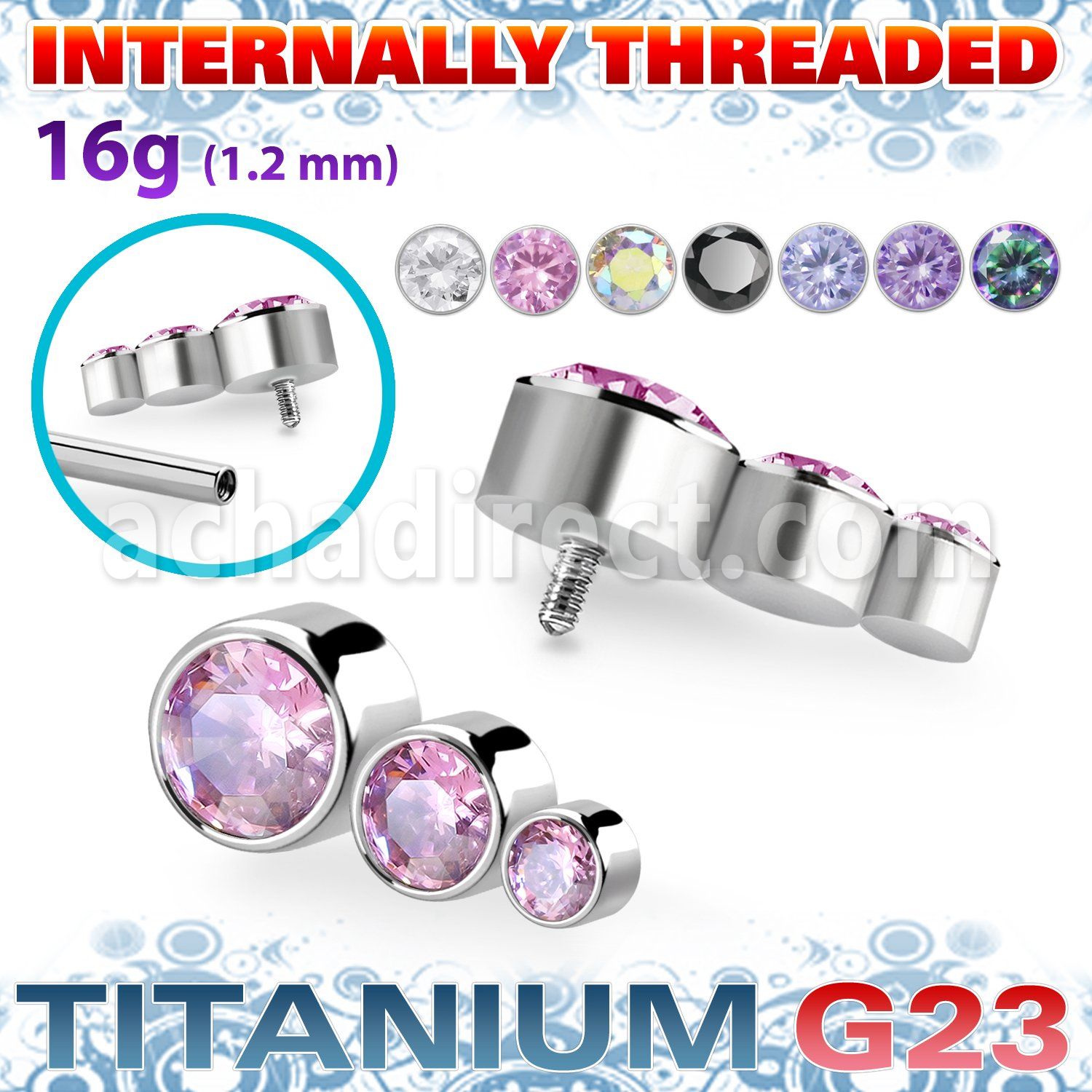 ushz18in titanium g23 top three descending bezel cz
