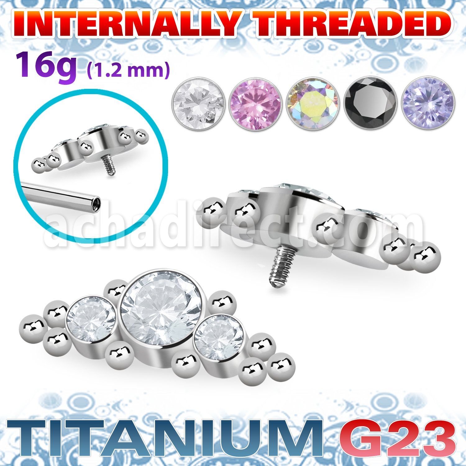 ushz1in titanium g23 top part post triple round cz