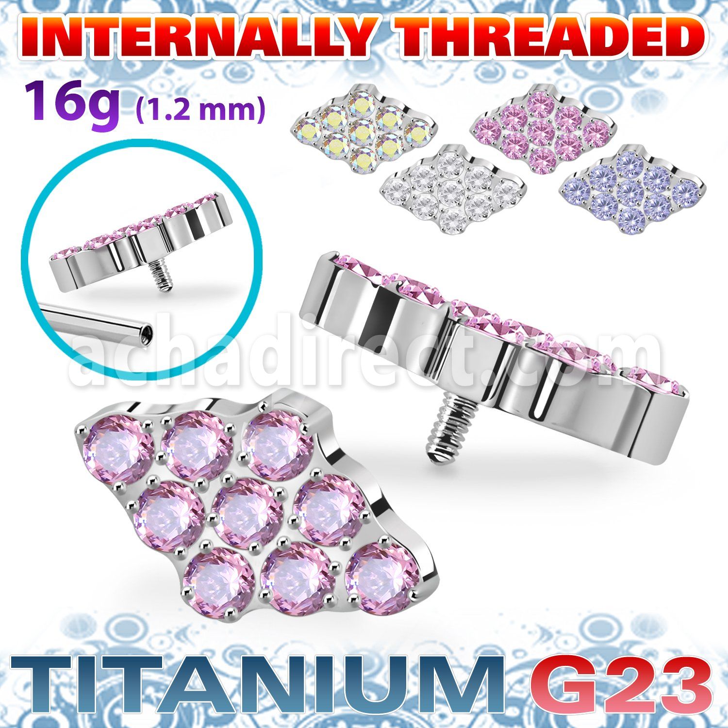 ushz25in titanium g23 top cz diamond shape cnc set