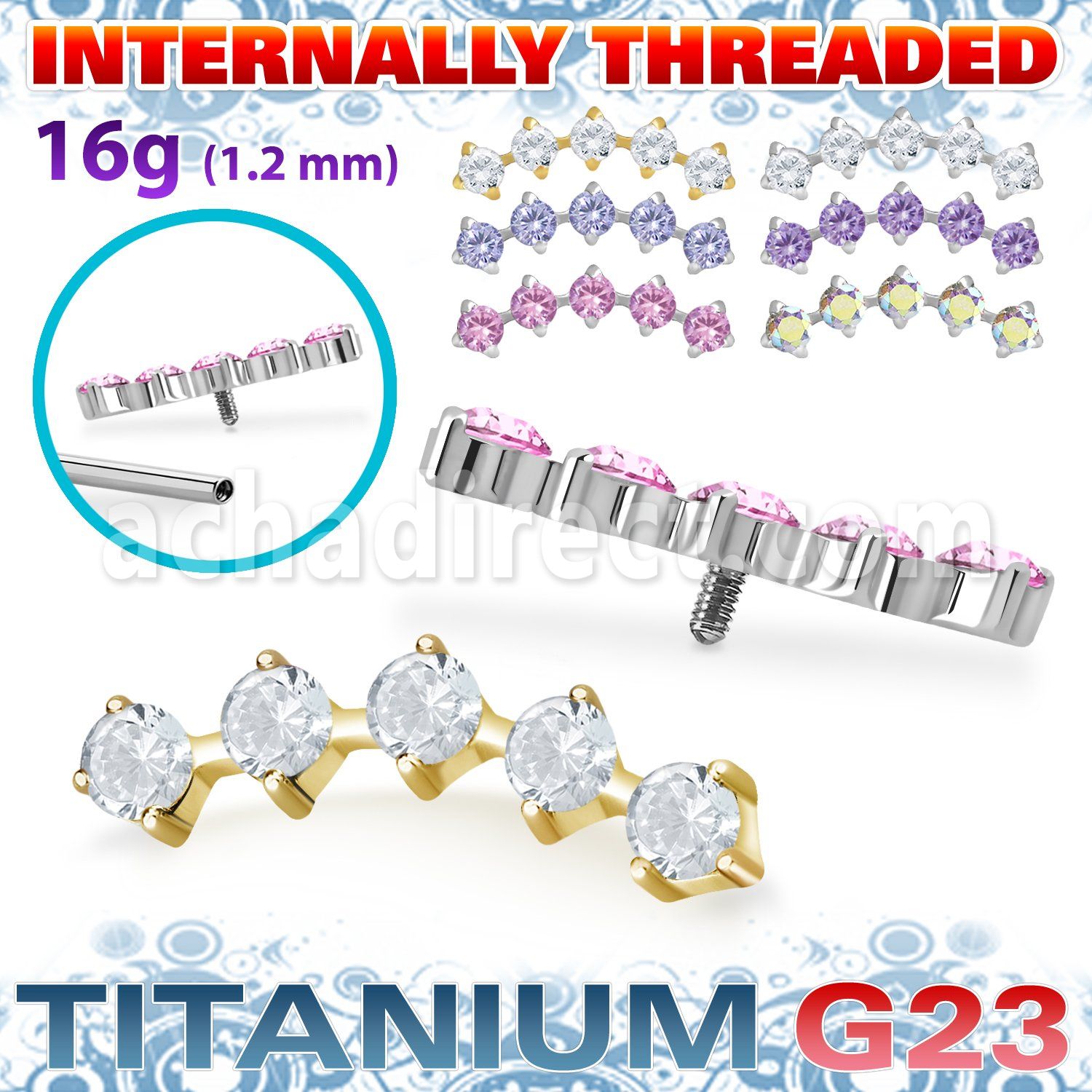 ushz27in titanium g23 curve top five prong cz