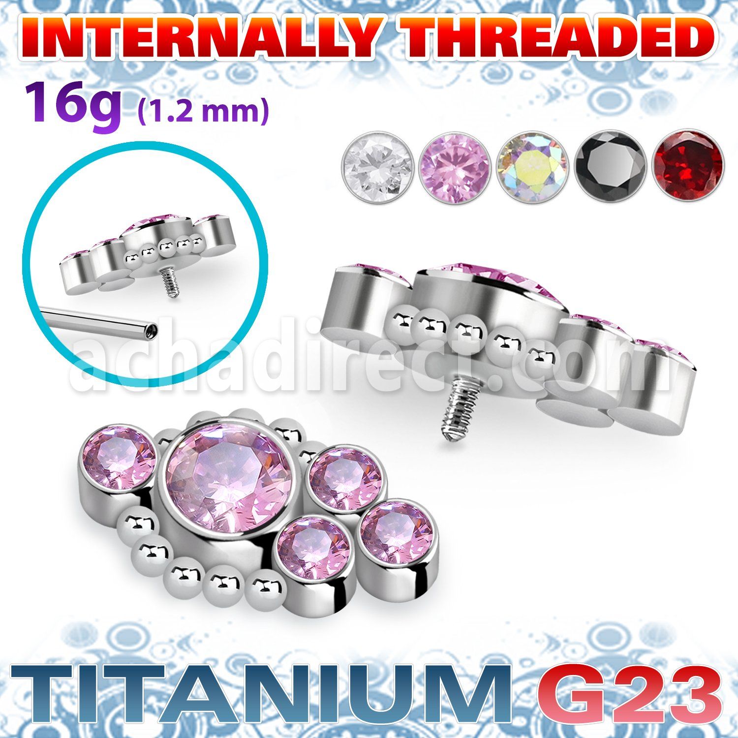 ushz28in titanium g23 top five cz cluster balls internal